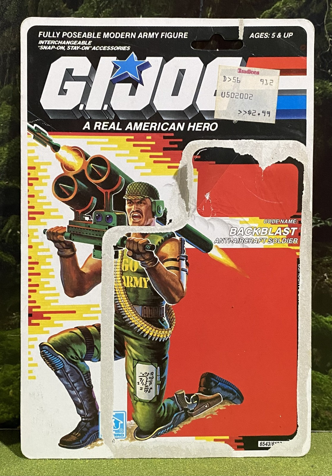 G.I. 1989 vintage Joe BACKBLAST v1 scheda file completa NON TAGLIATA retro GI 89 G.I.Joe ARAH