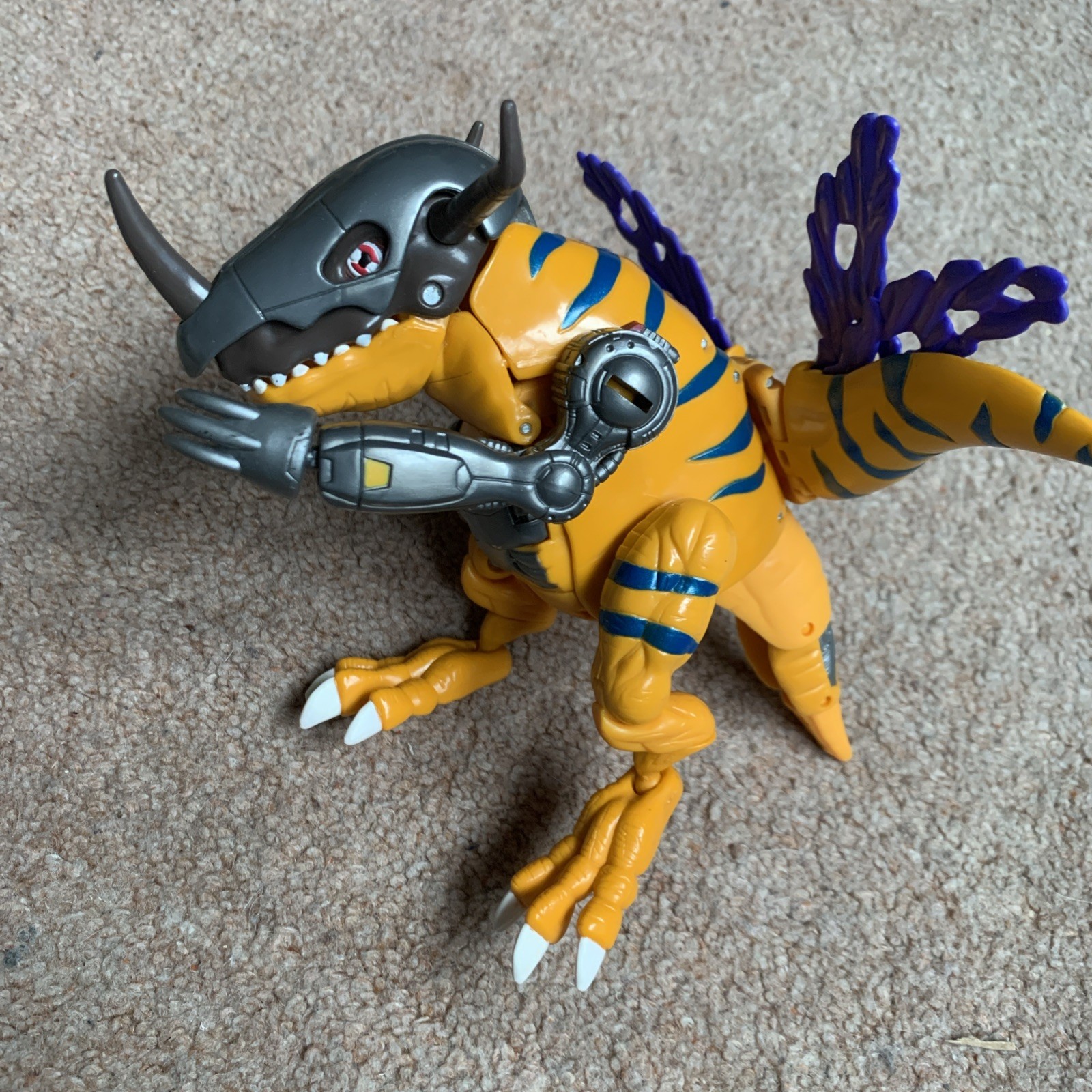 Digimon 2000 Digivolving Greymon Metal Greymon completo raro personaggio vintage - ottime condizioni