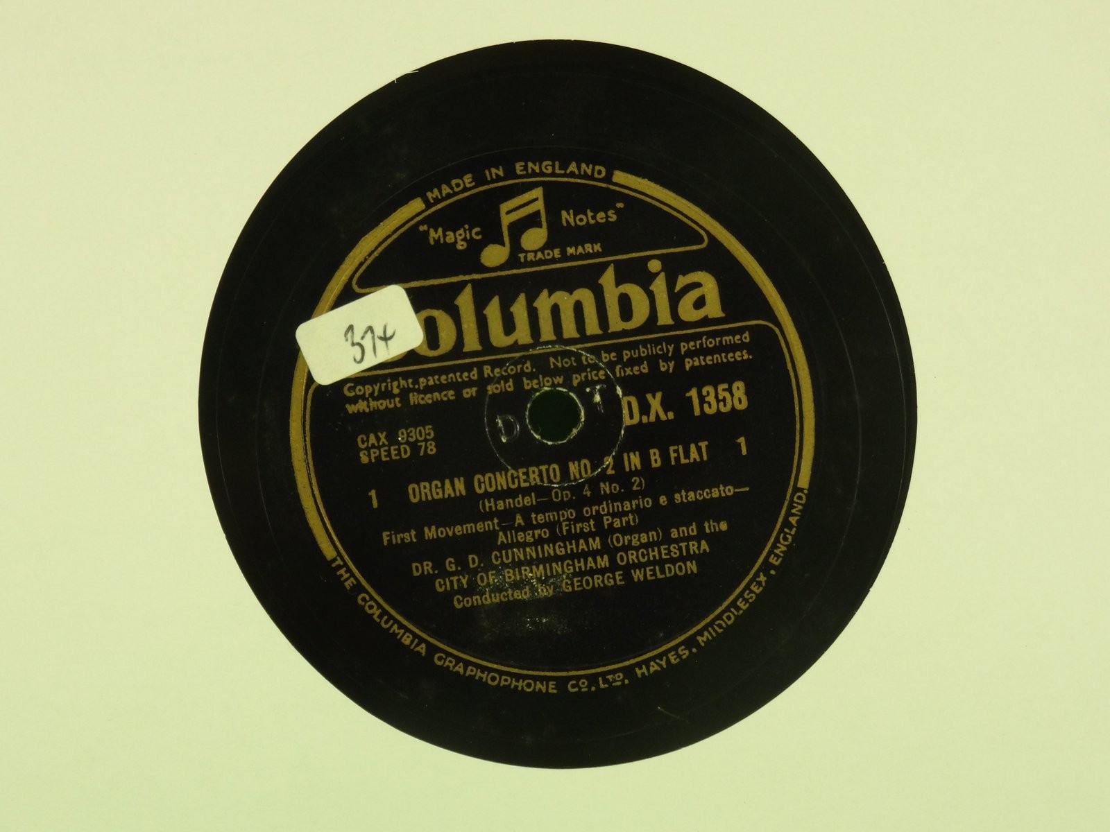 GEORGE WELDON ORGAN CONCERTO NO 2 IN B FLAT 78RPM (441/7)` (441) 2 TRACK 78 RPM 