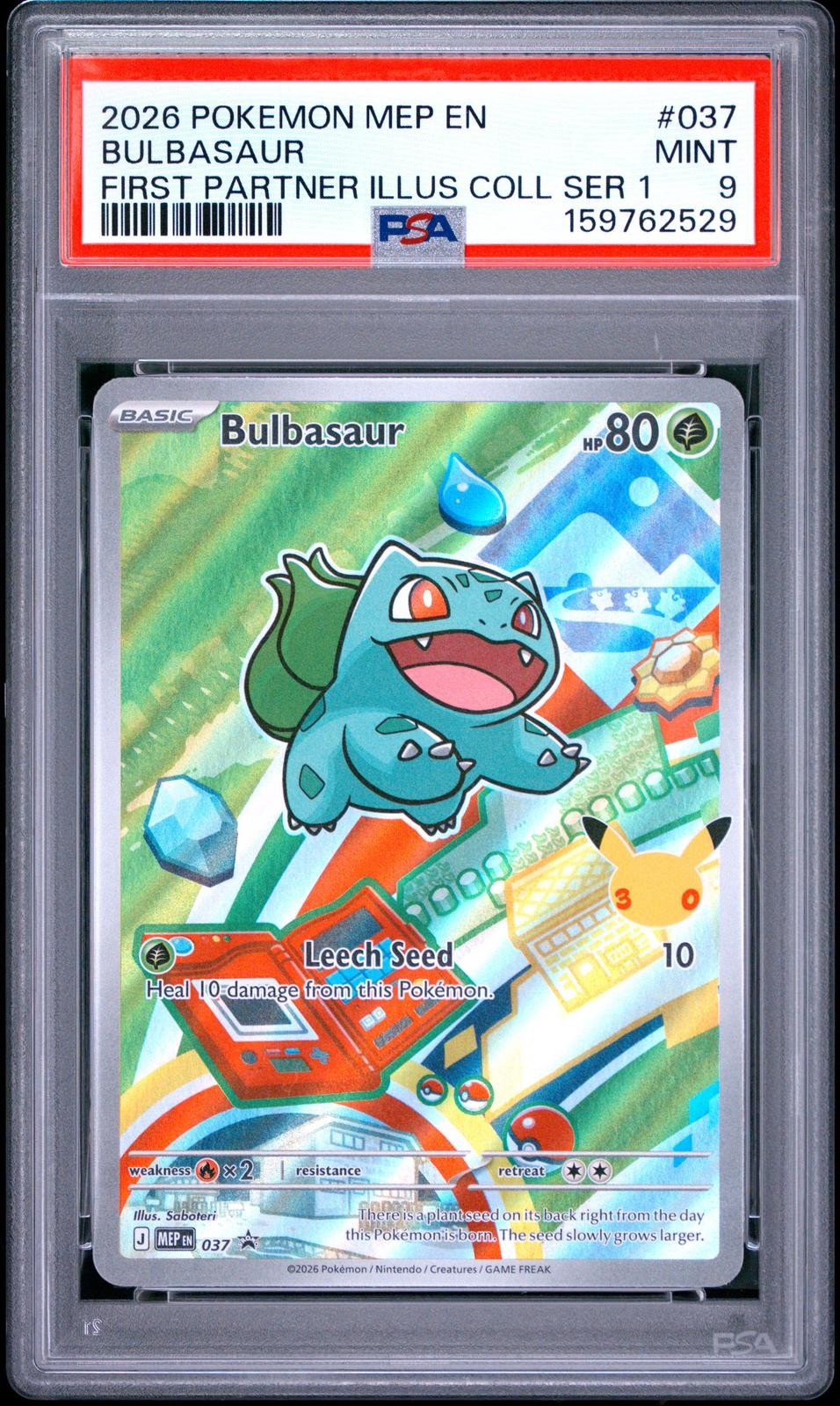 2026 Pokemon Mega Evoluzione Bulbasaur Primo Partner Illus Coll Ser 1 PSA 9 #037