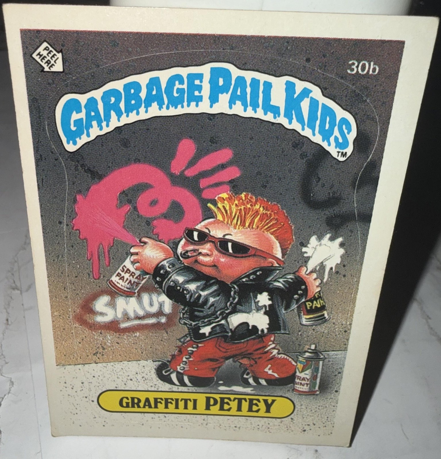 Adesivo Vintage 1985 Topps Garbage Pail Kids Serie 1 Card 30b Graffiti Petey