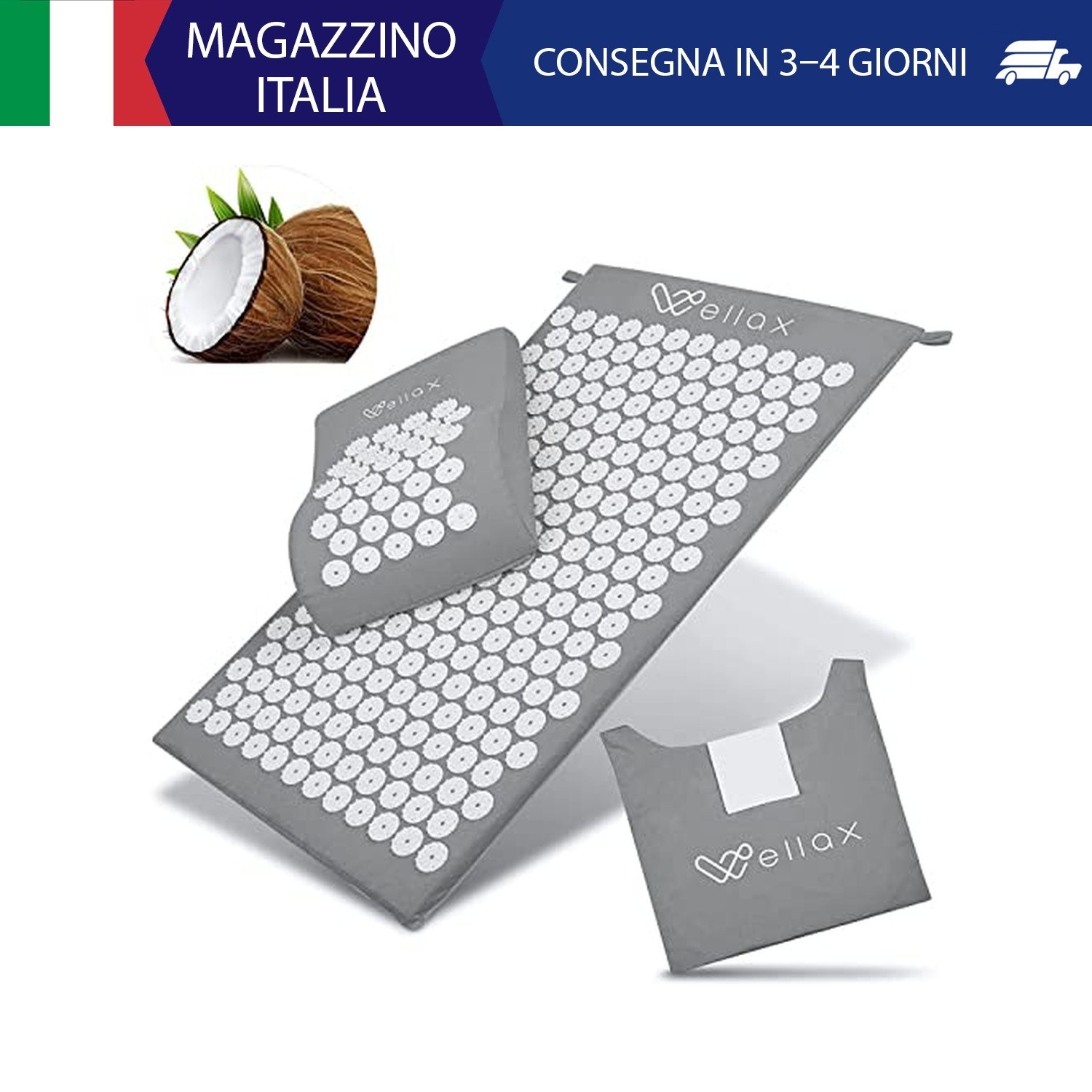 Tappetino per agopressione Wellax con cuscino - allevia specificamente la tensio