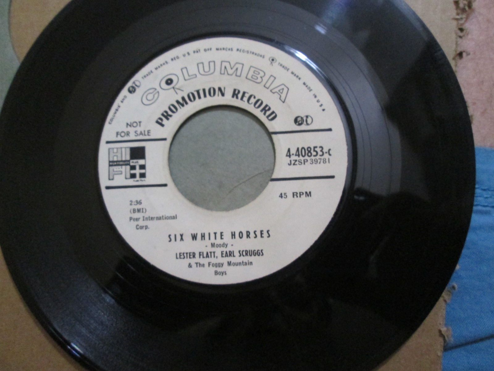 '57 Bluegrass Bopper 45 FLATT & SCRUGGS Six White Horses COLUMBIA VG+