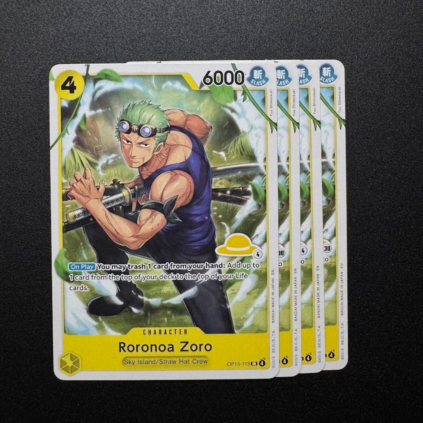 4x Roronoa Zoro OP15-113 SR - One Piece TCG Playset Inglese - Set Sail Deck SD01