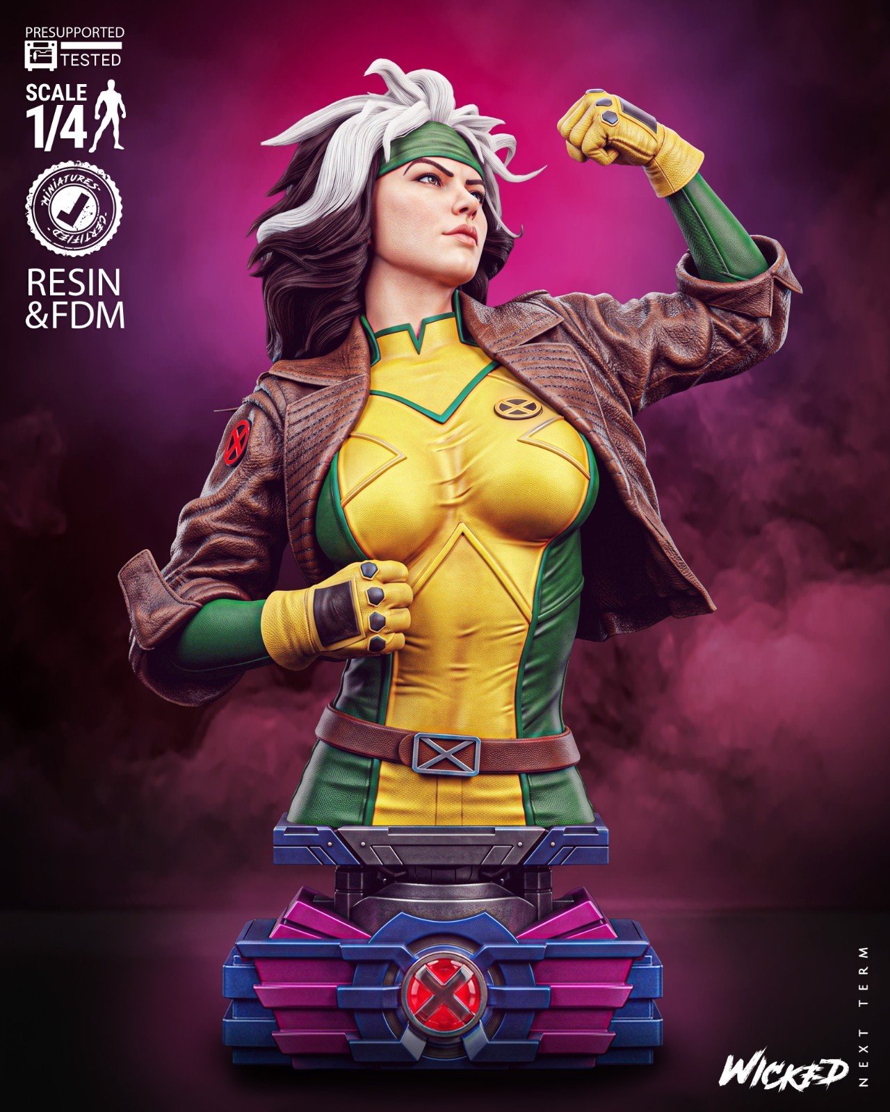 Busto Rogue x-men WICKED in resina 16K stampato in 3D non dipinto scala 1:4
