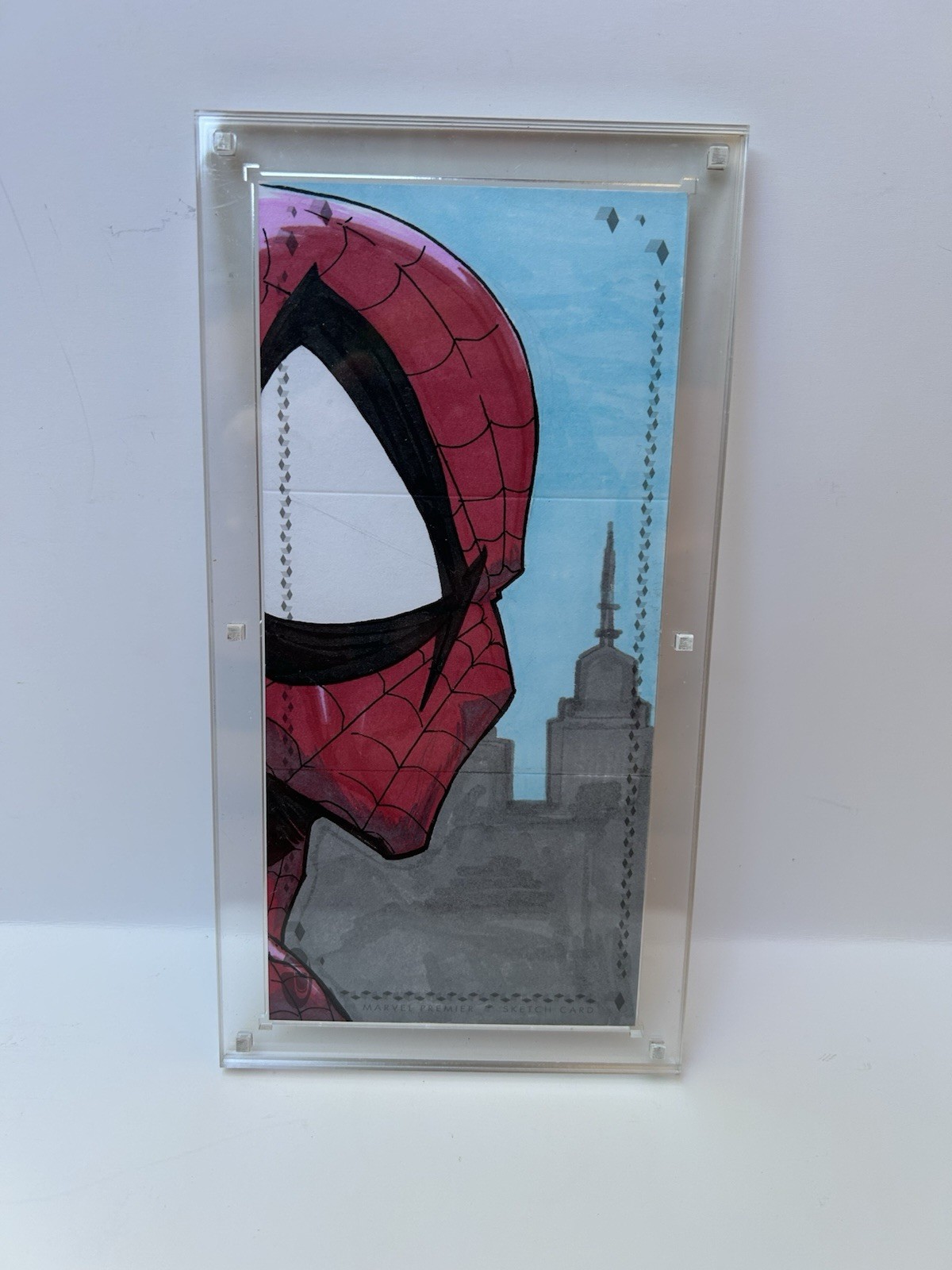 2017 Spider-Man Marvel Premier schizzo 3 pannelli 1/1 con artista automatico + vetrina