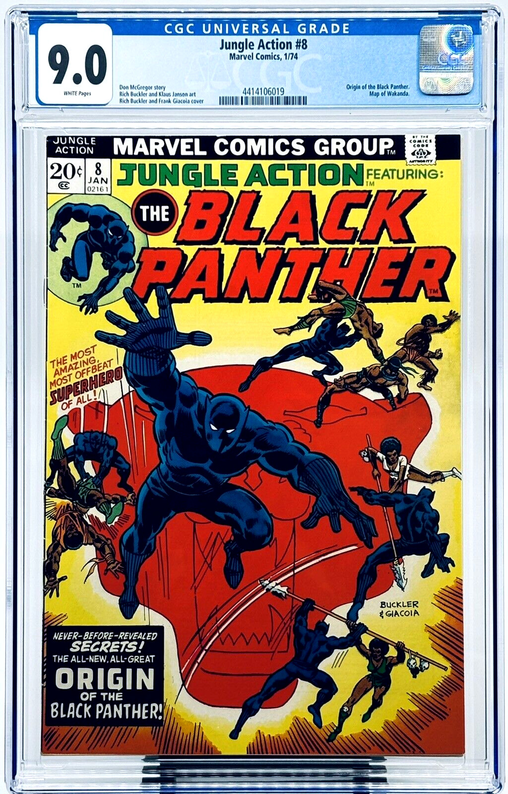 Jungle Action #8 CGC 9.0 WHITE PAGES 1974 Origin Black Panther Marvel CLEAR CASE