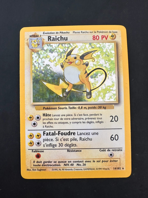 Raichu 14/102 Set de Base 2ème Édition Wizards FR Très Bon État LP