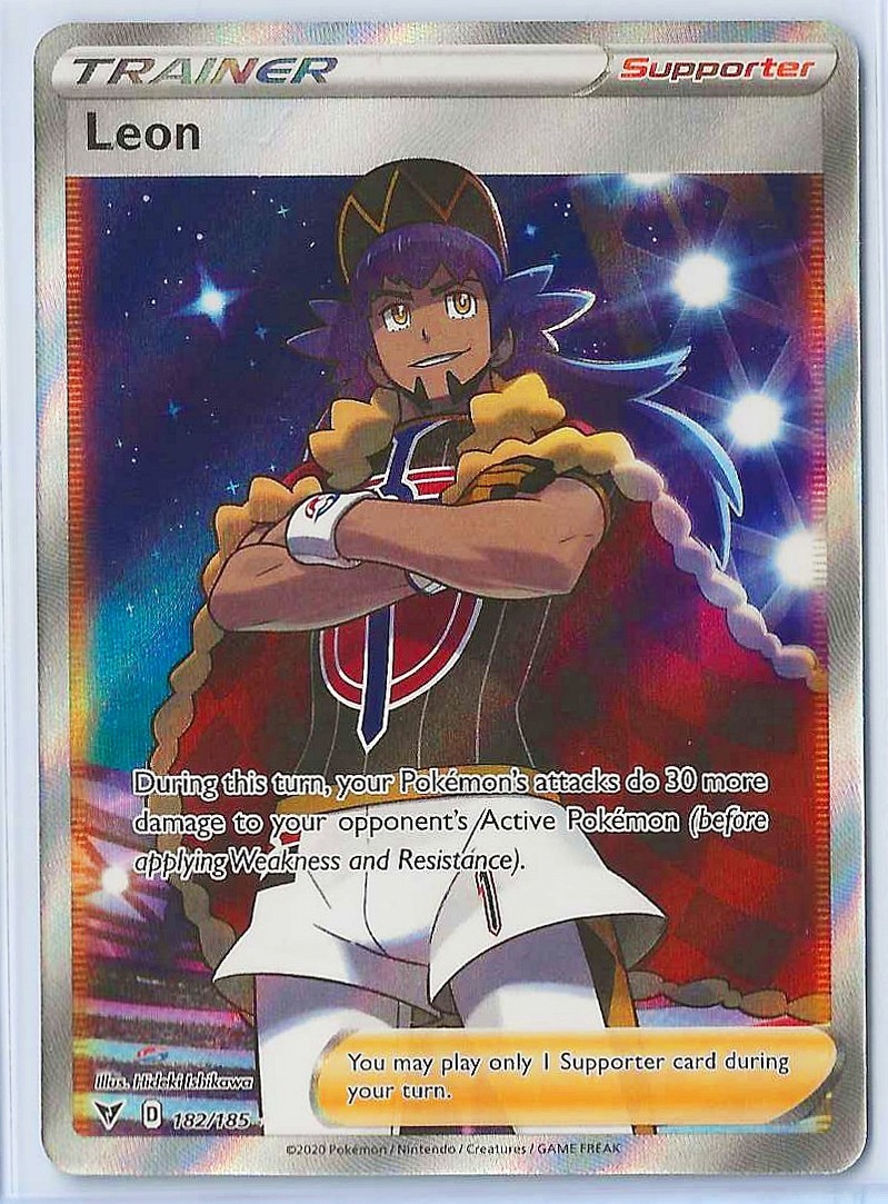 Leon (Full Art) 182/185 Pokemon SWSH04: Vivid Voltage Holo Ultra Raro quasi nuovo