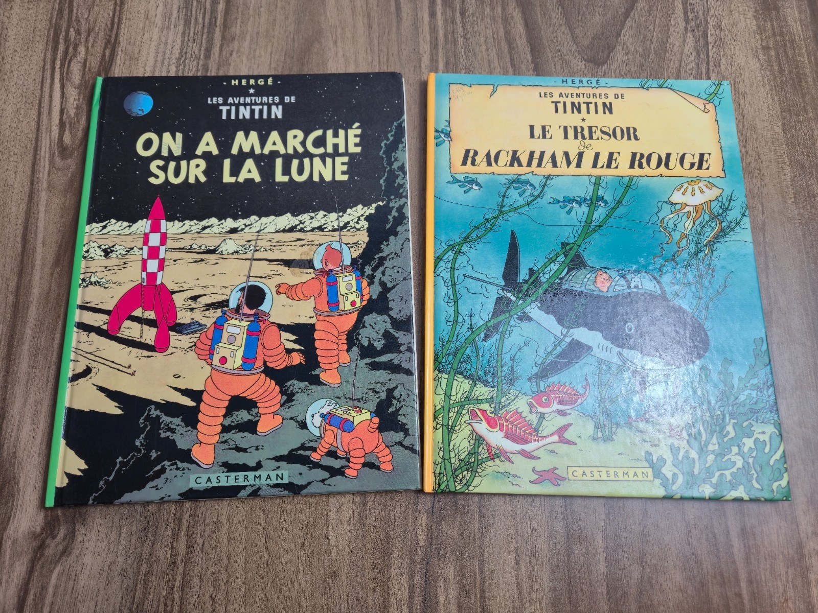 Lot 2 BD Tintin Hergé Casterman Le Trésor de Rackham le Rouge On a marché sur la