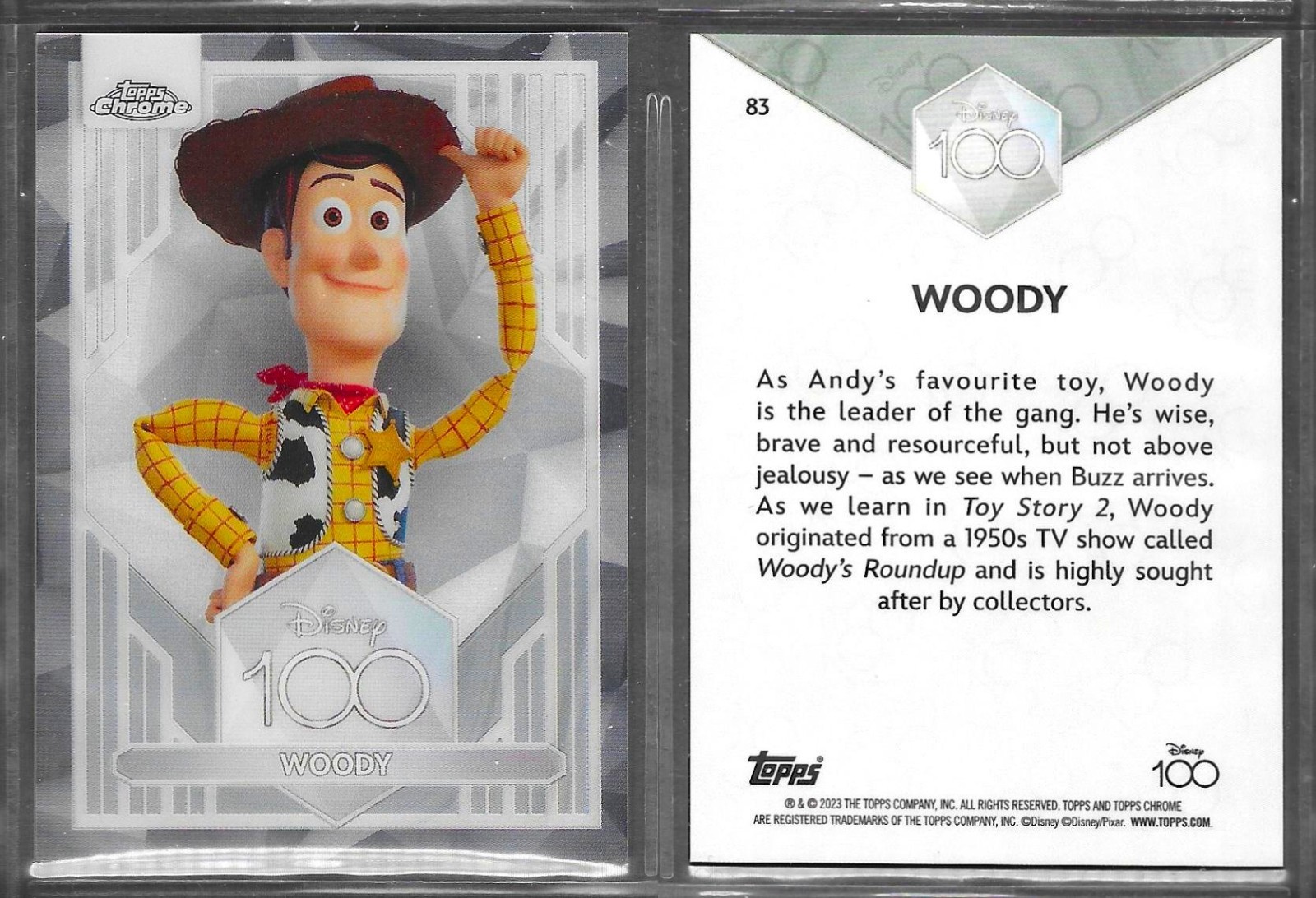 Topps Chrome 2023 Disney 100 #83 Woody Toy Story Card EX