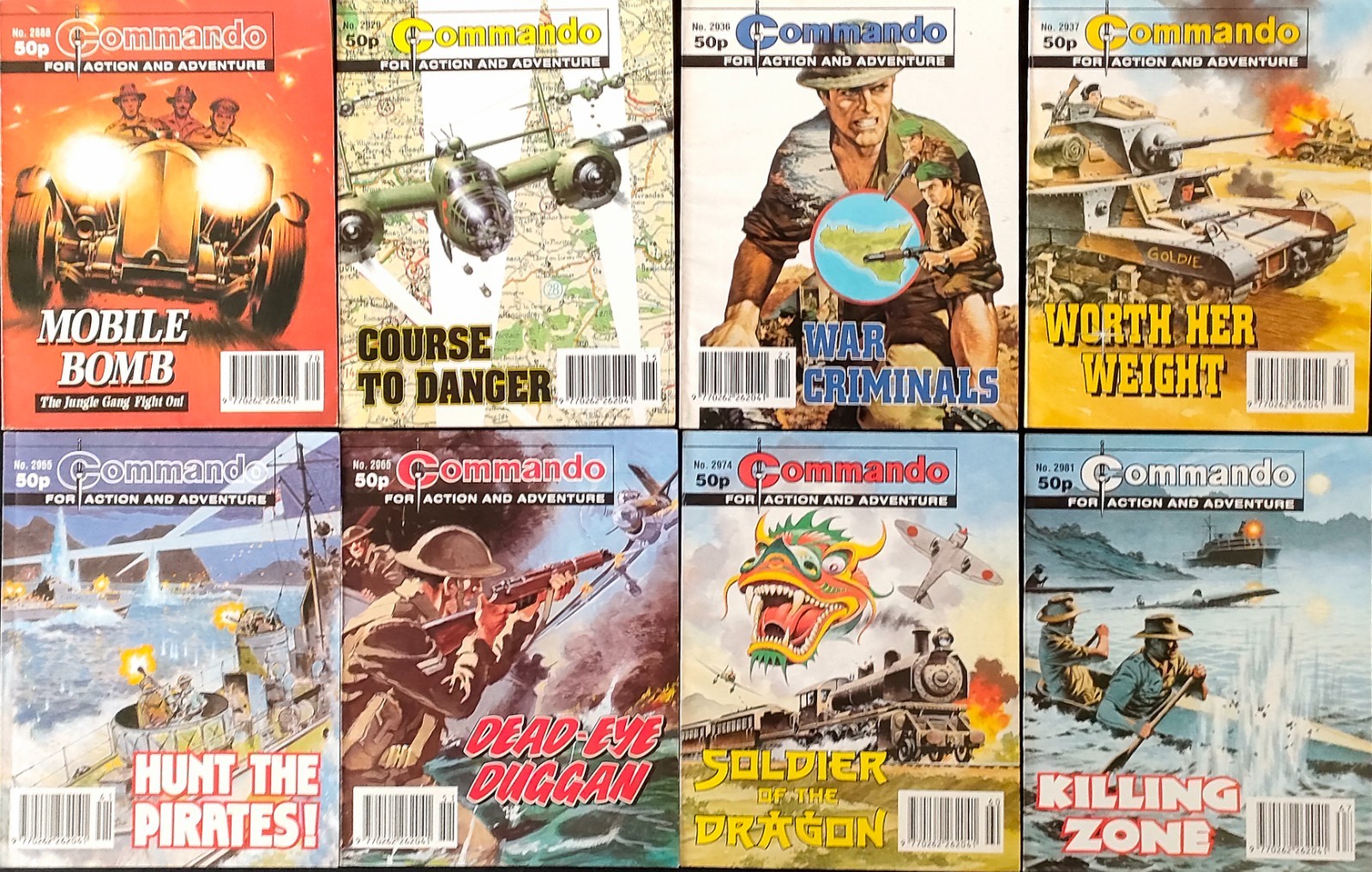 Commando Job Lot  x8  50p 2888, 2929,  2936-2937, 2955, 2965, 2974, 2981 EX