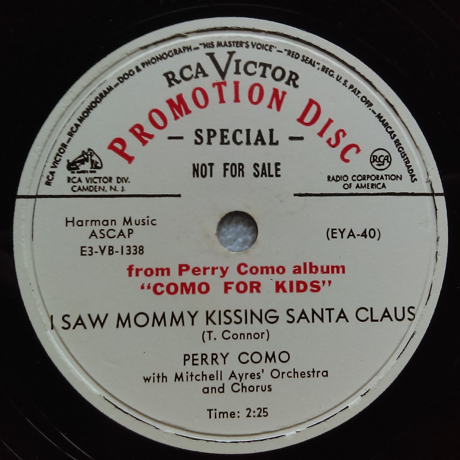 78 rpm RCA Victor Promo, Perry Como, Mommy Kissing Santa, 12 Days of Christmas E