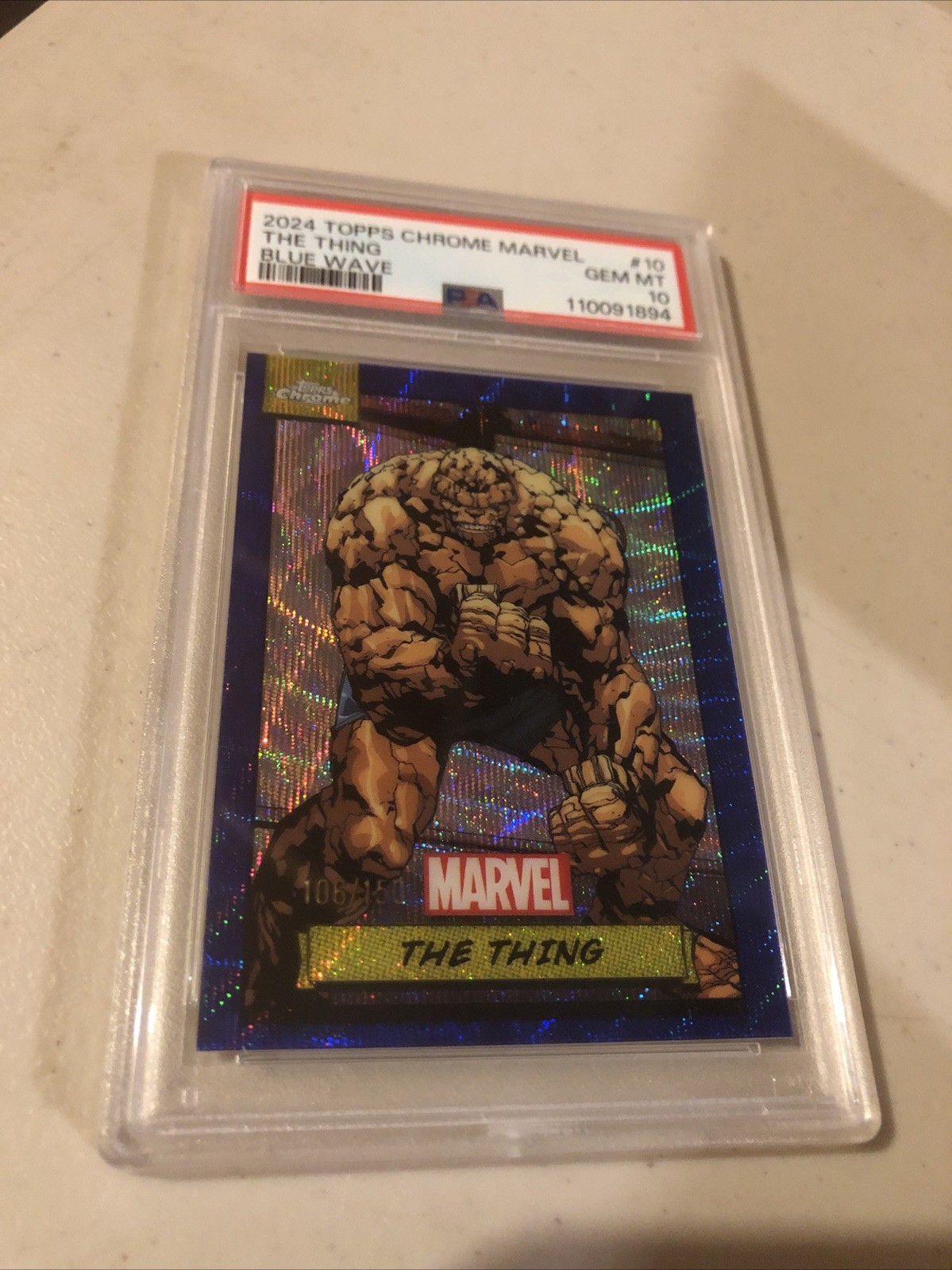 2024 Topps Chrome Marvel The Thing Blue Wave /150 PSA 10 #10
