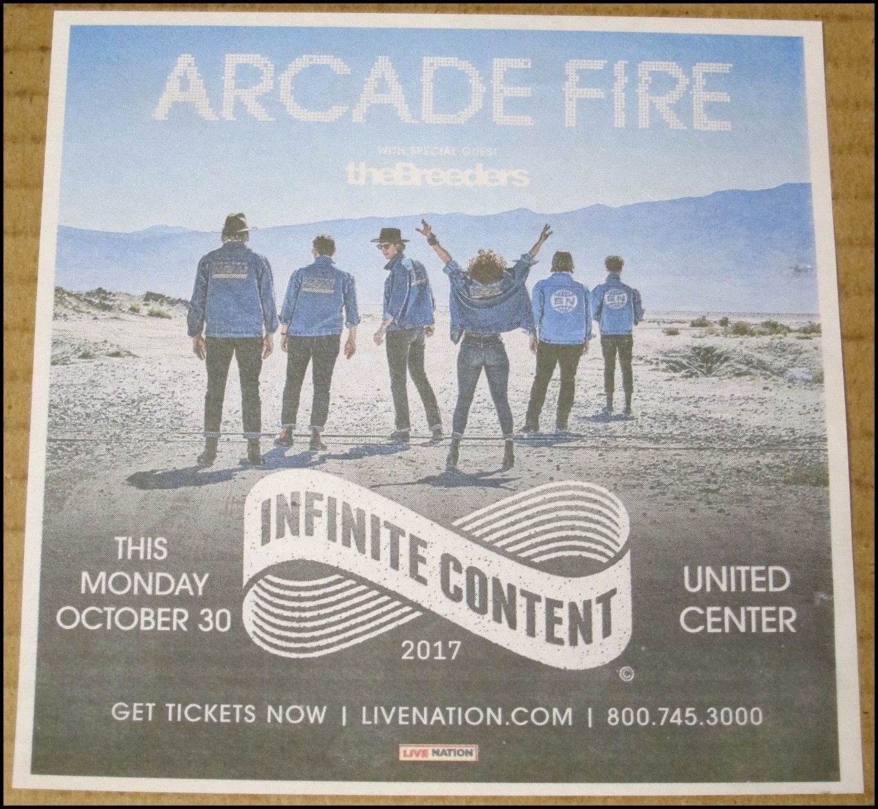 2017 Arcade Fire Infinite Content Tour Print Ad Newspaper Clipping Chicago 5"x5"