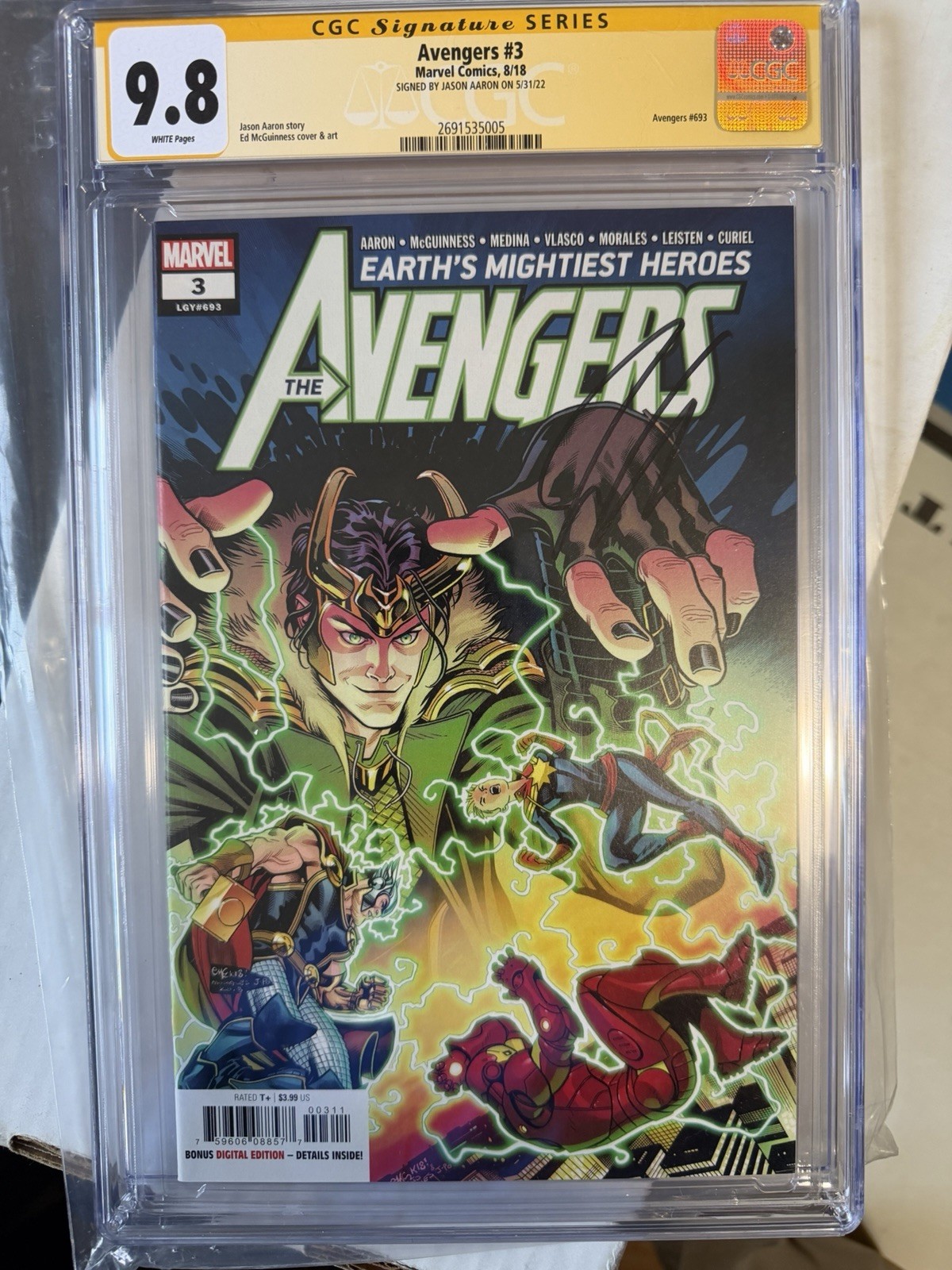 AVENGERS # 3 08/2018. Firmato da JASON AARON. MARVEL COMICS CGC 9.8