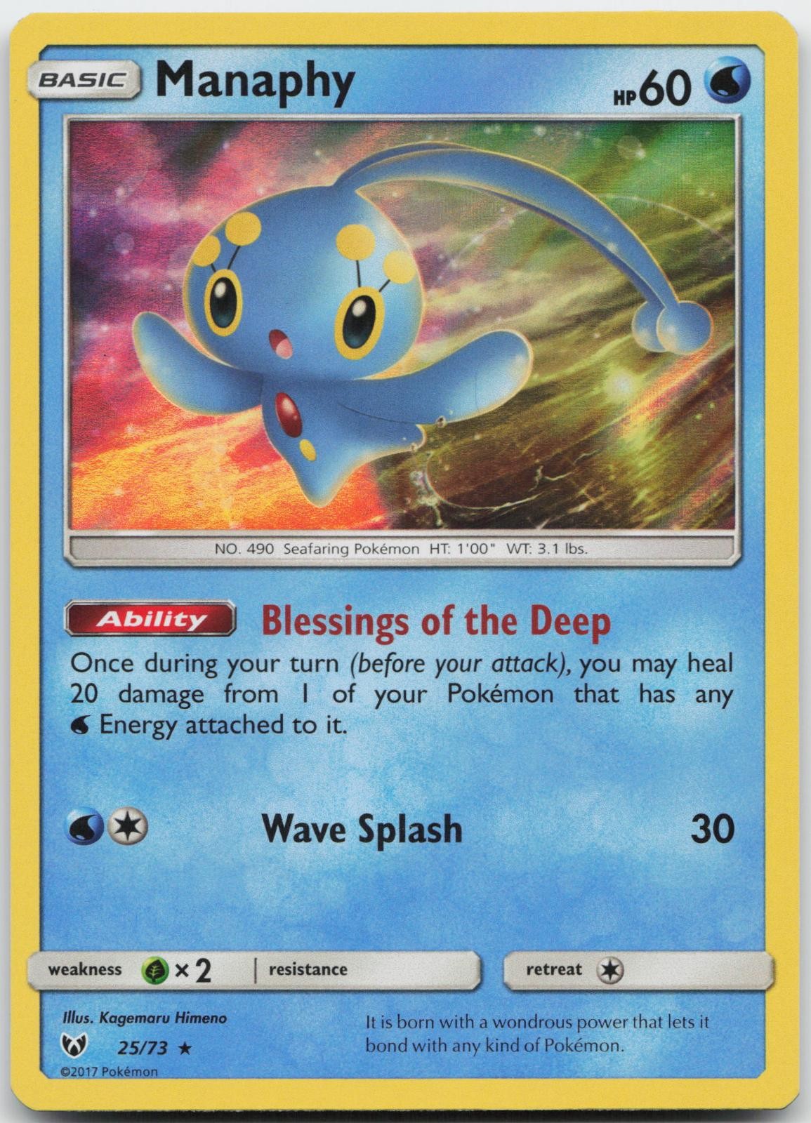 Manaphy 25/73 Holo Rare Shining Legends Pokemon quasi come nuovo