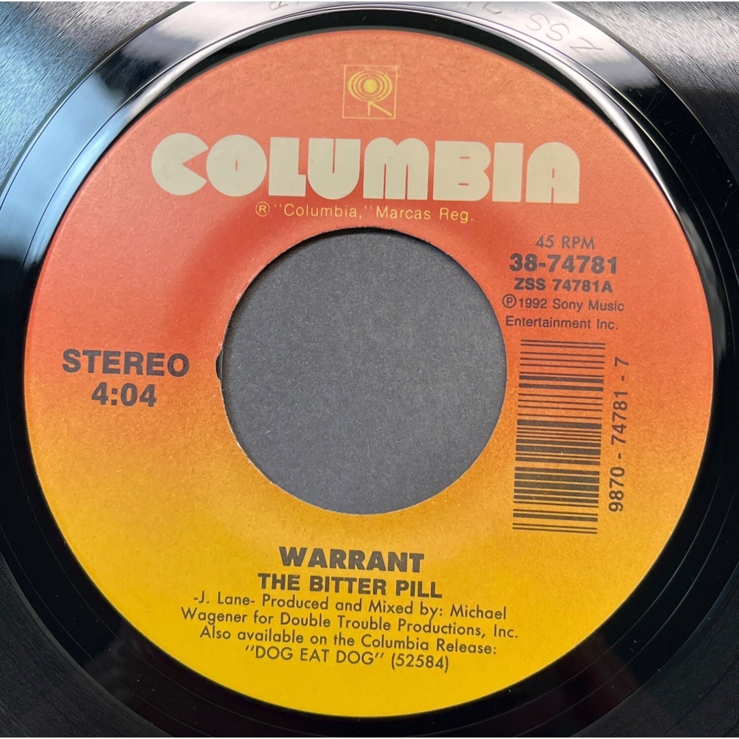 Warrant The Bitter Pill / Quicksand 45 Rock 1992 Columbia 38-74781