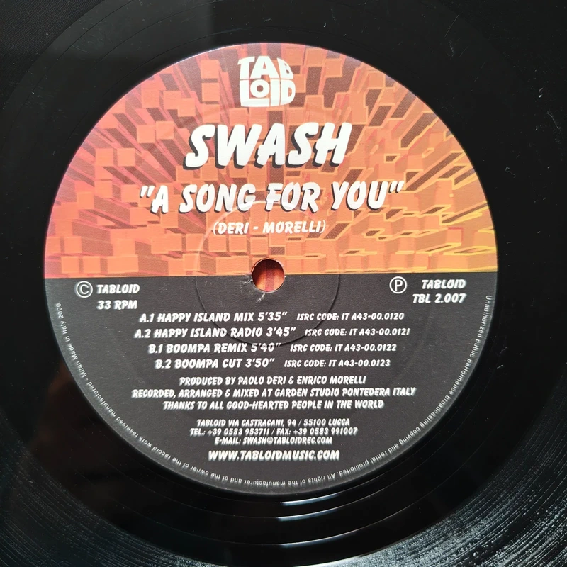 Swash – A Song For You - NM-/NM - Italodance - 2000