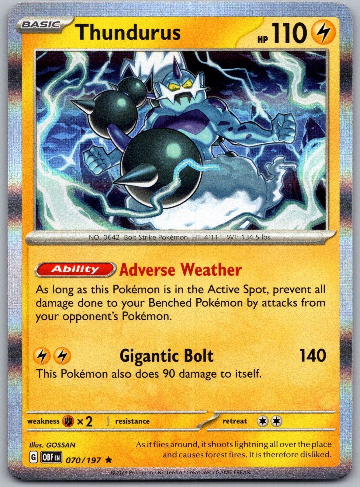 Thundurus 070/197 Holo Rara SV03: Fiamme di Ossidiana quasi nuova