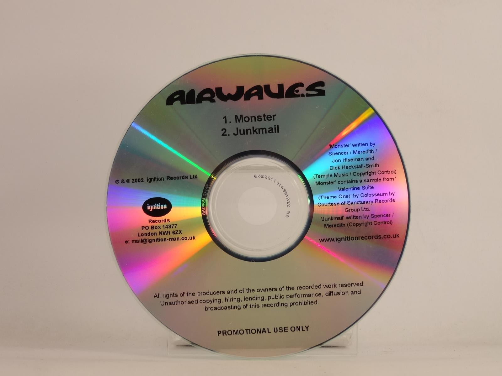 AIRWAVES MONSTER (F24) 2 Track Promo CD Single including Plastic Sleeve IGNITION