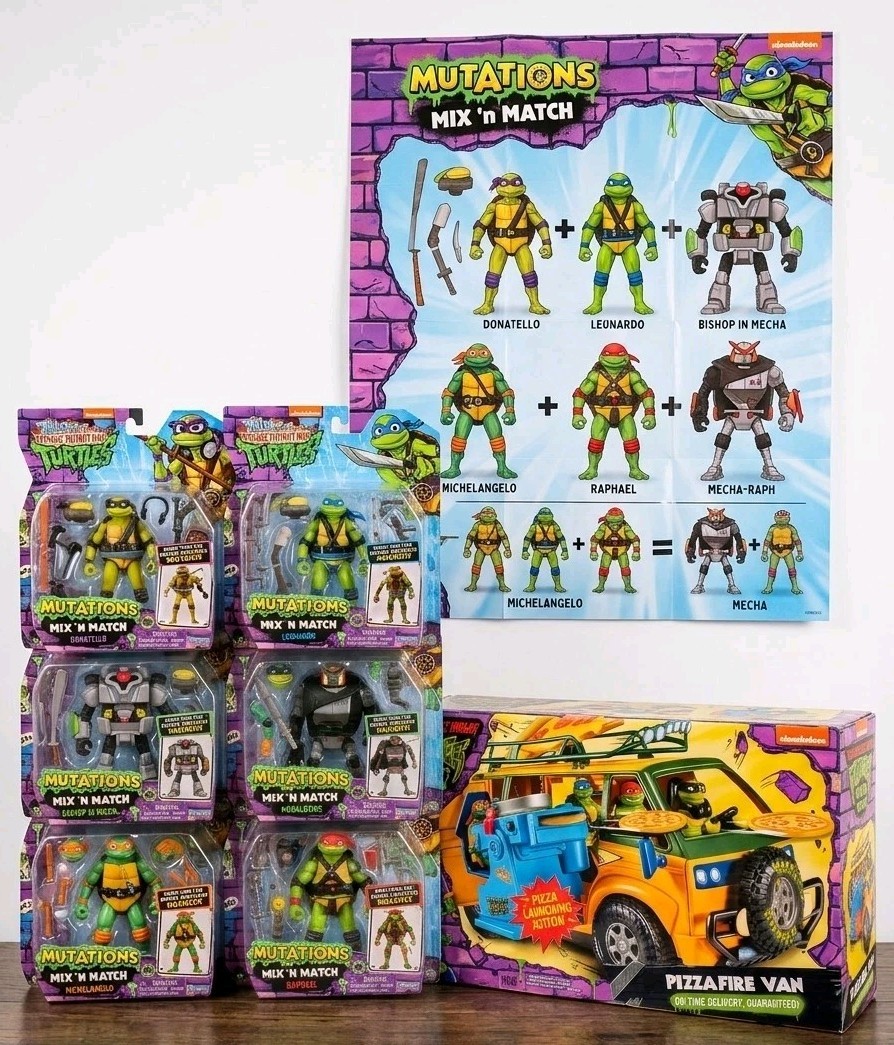 Tales of the TMNT Mutations Mix N Match 6 Personaggi e Pizzafire Consegna Van Bun