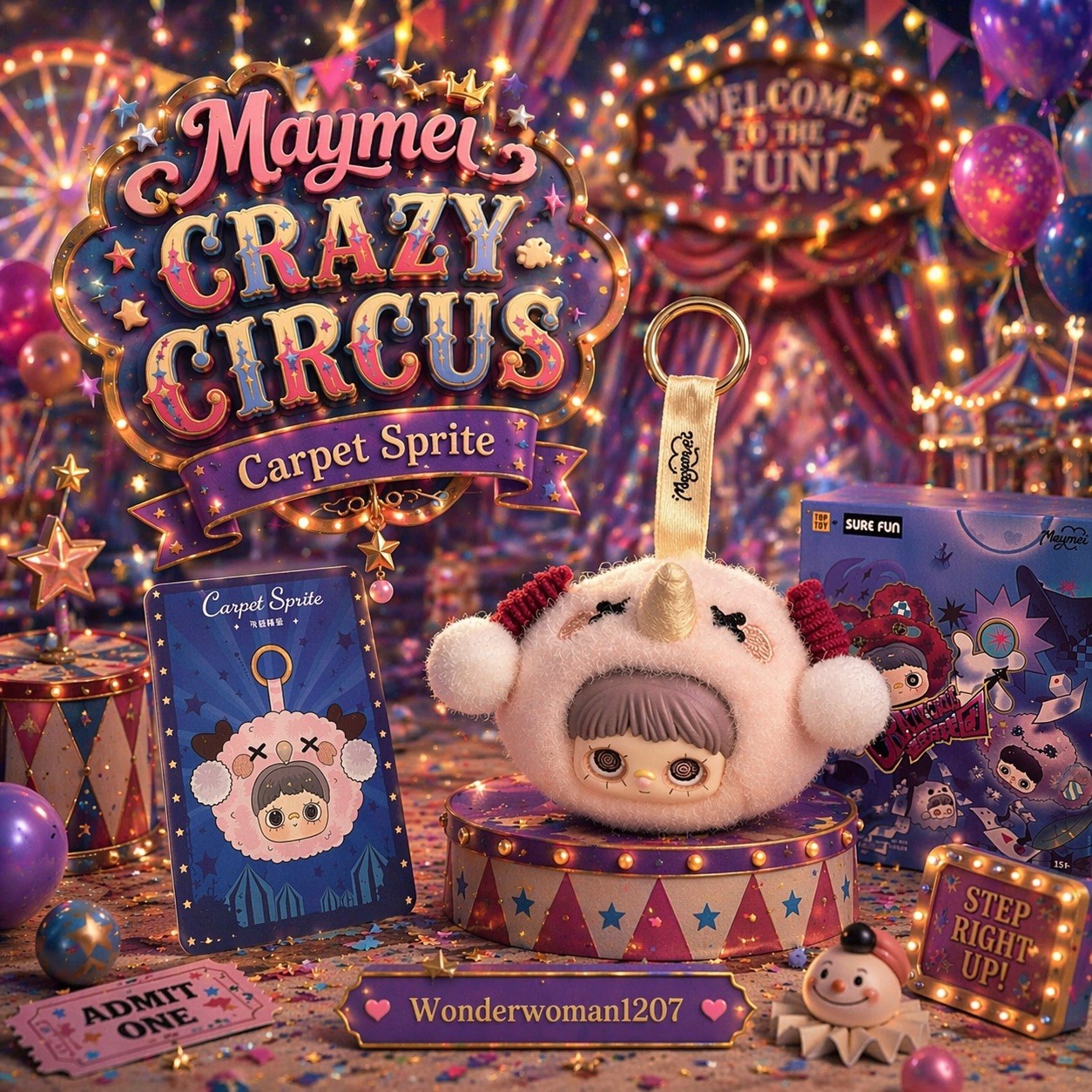MAYMEI CRAZY CIRCUS CARPET SPRITE PLUSH PENDANT KAWAII NEW BOXED TOY
