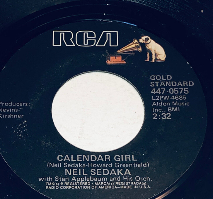 Neil Sedaka Calendar Girl & Old Carol 45 Rpm 7” 23O18