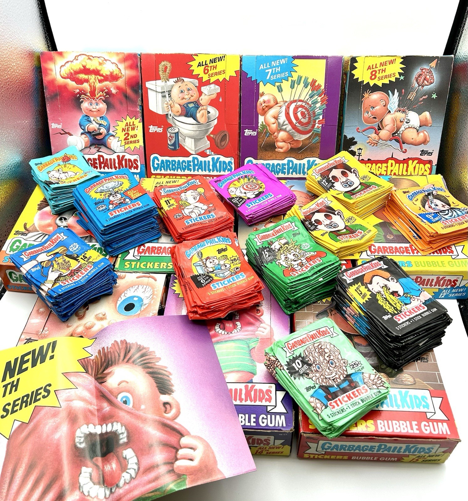 11 GARBAGE PAIL KIDS EMPTY BOXES + WRAPPERS + POSTER - SERIES 2 & SERIES 6-15