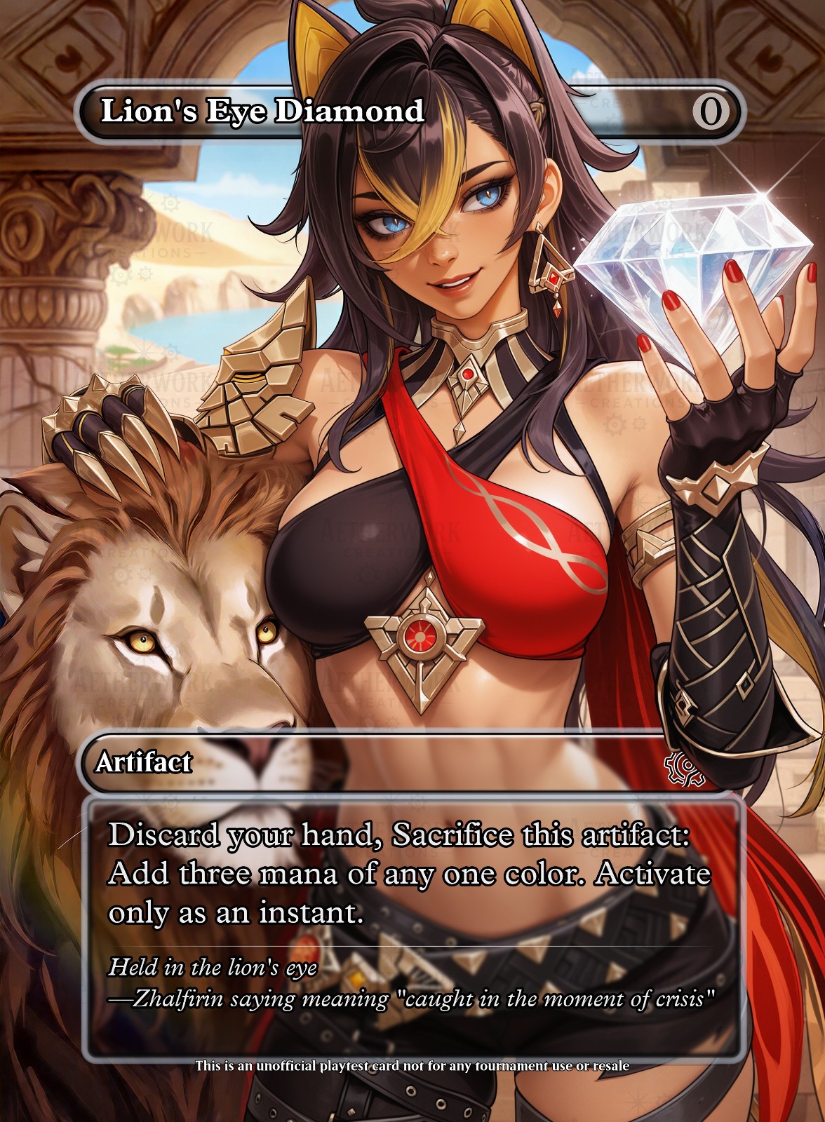 Dehya Lion's Eye Diamond MTG anime playtest custom art waifu