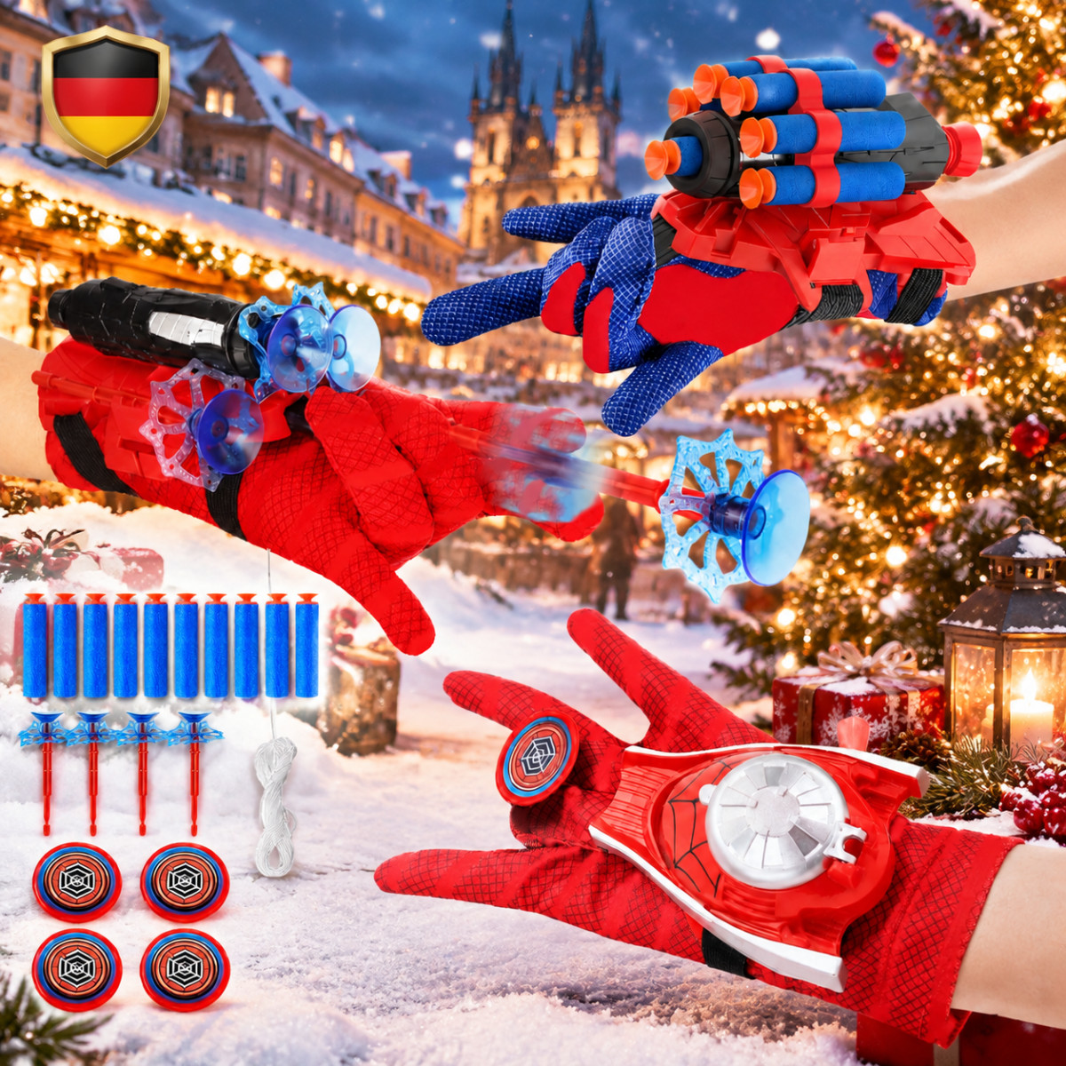 2er Set Spiderman Web Shooter Netzwerfer Spinnennetz Handschuhe Kinder Geschenk