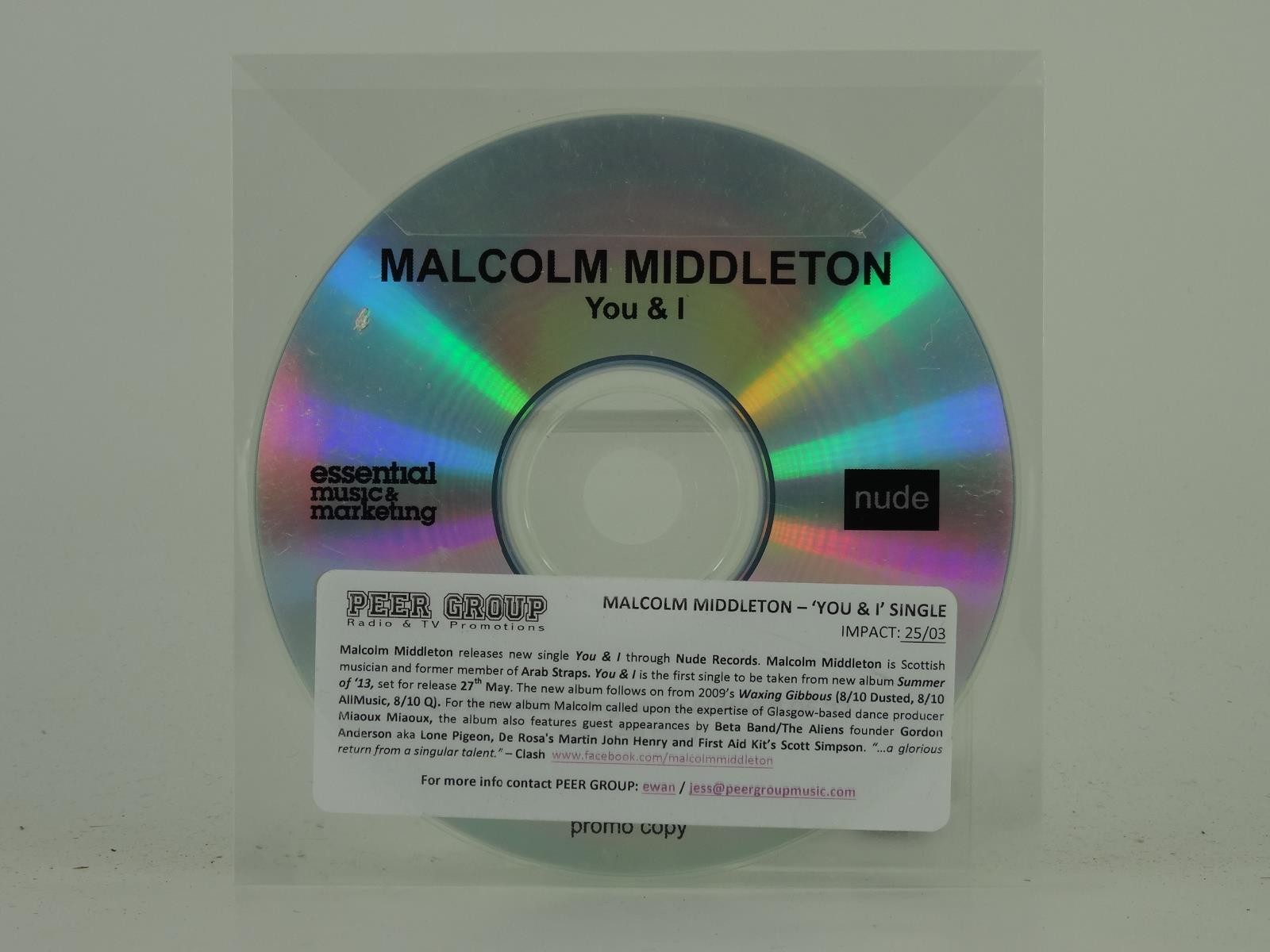 MALCOLM MIDDLETON YOU AND I (D21) 1 Track Promo CD Single including Plastic Slee