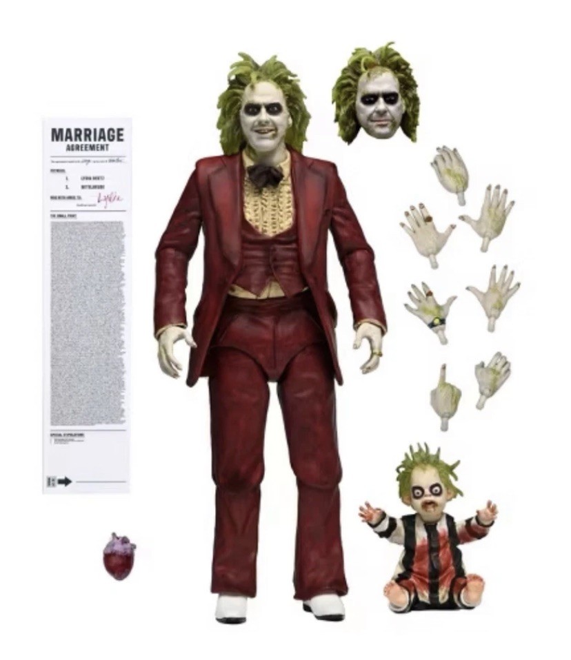 Modellino NECA Beetlejuice Ultimate Red Tuxedo scala 7" uscita HAULATHON