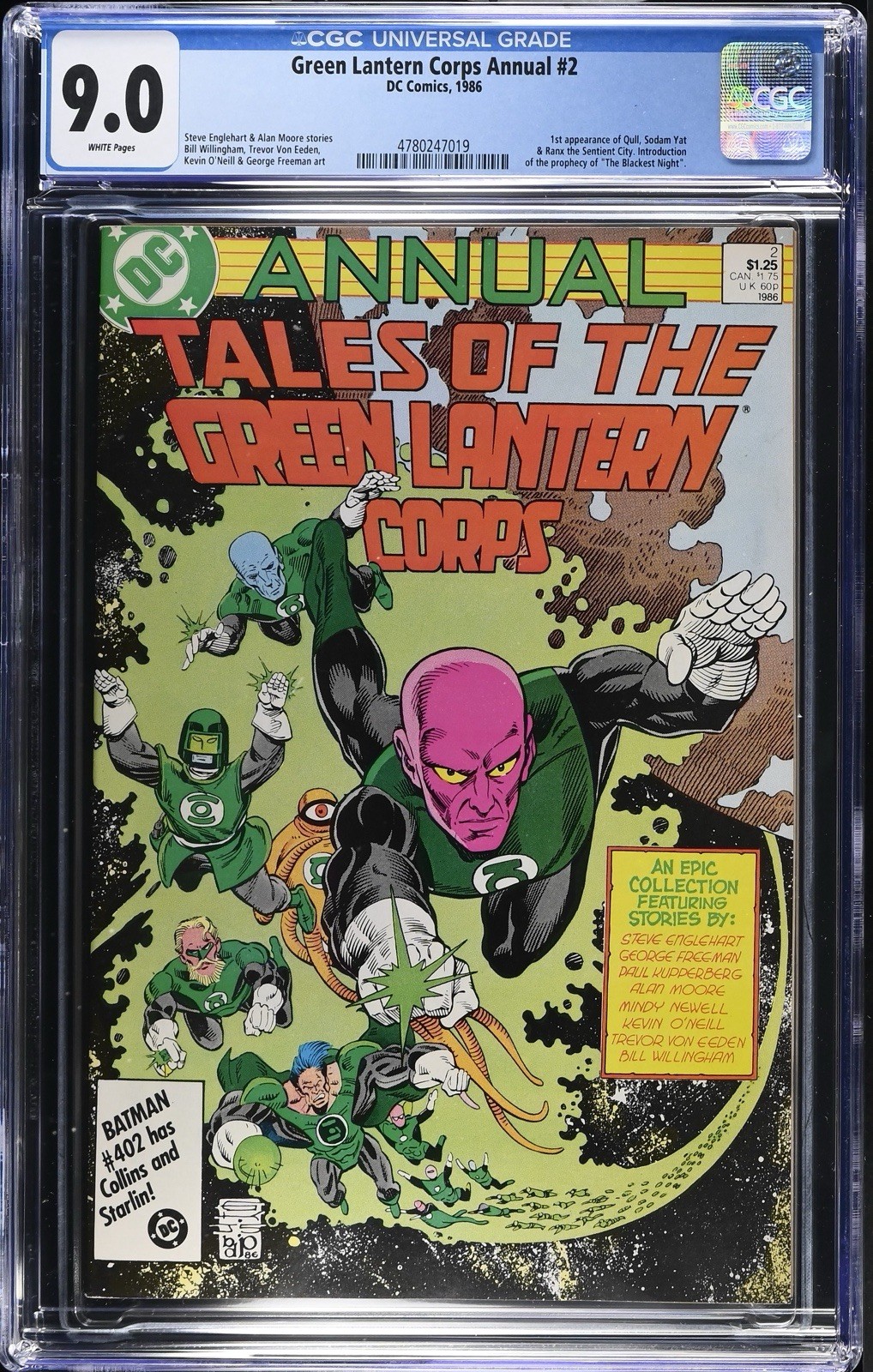 Tales of the Green Lantern Corps Annual #2 1986 CGC 9.0 Pagine Bianche Alan Moore