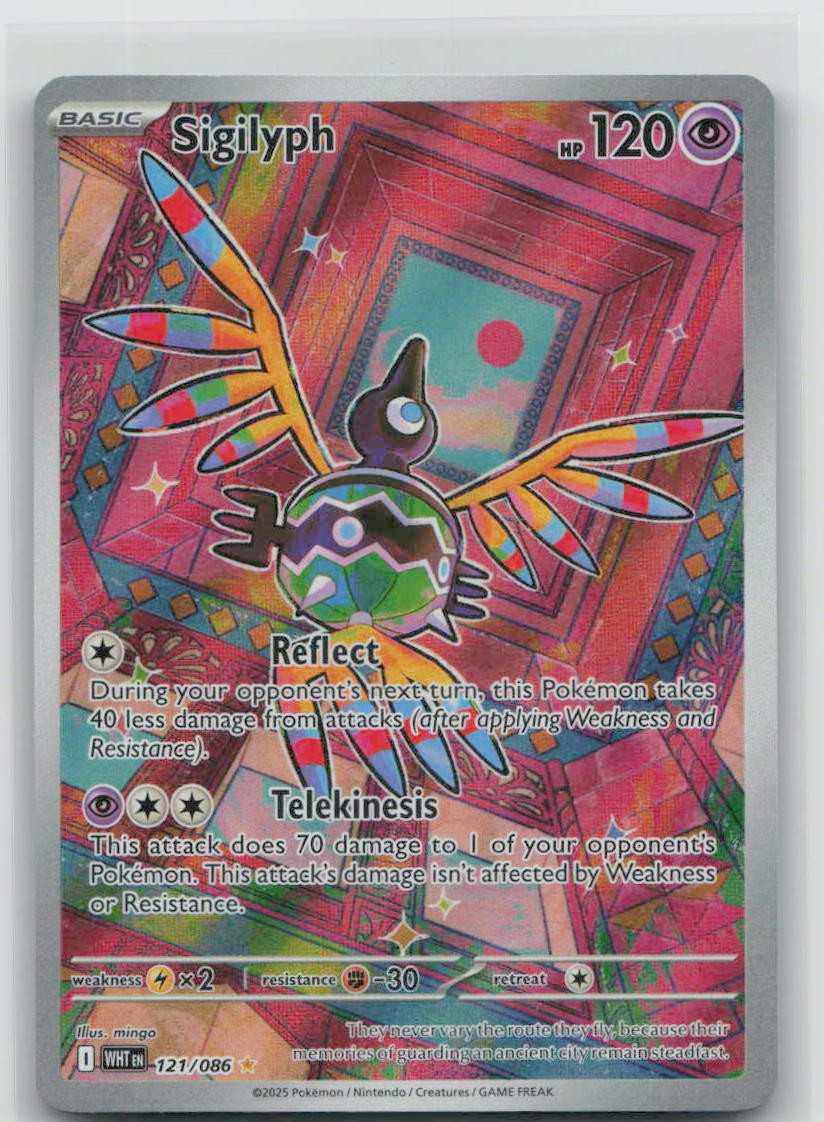 Sigilyph 121/086 Illustrazione Rara White Flare Pokemon Holo Near Mint