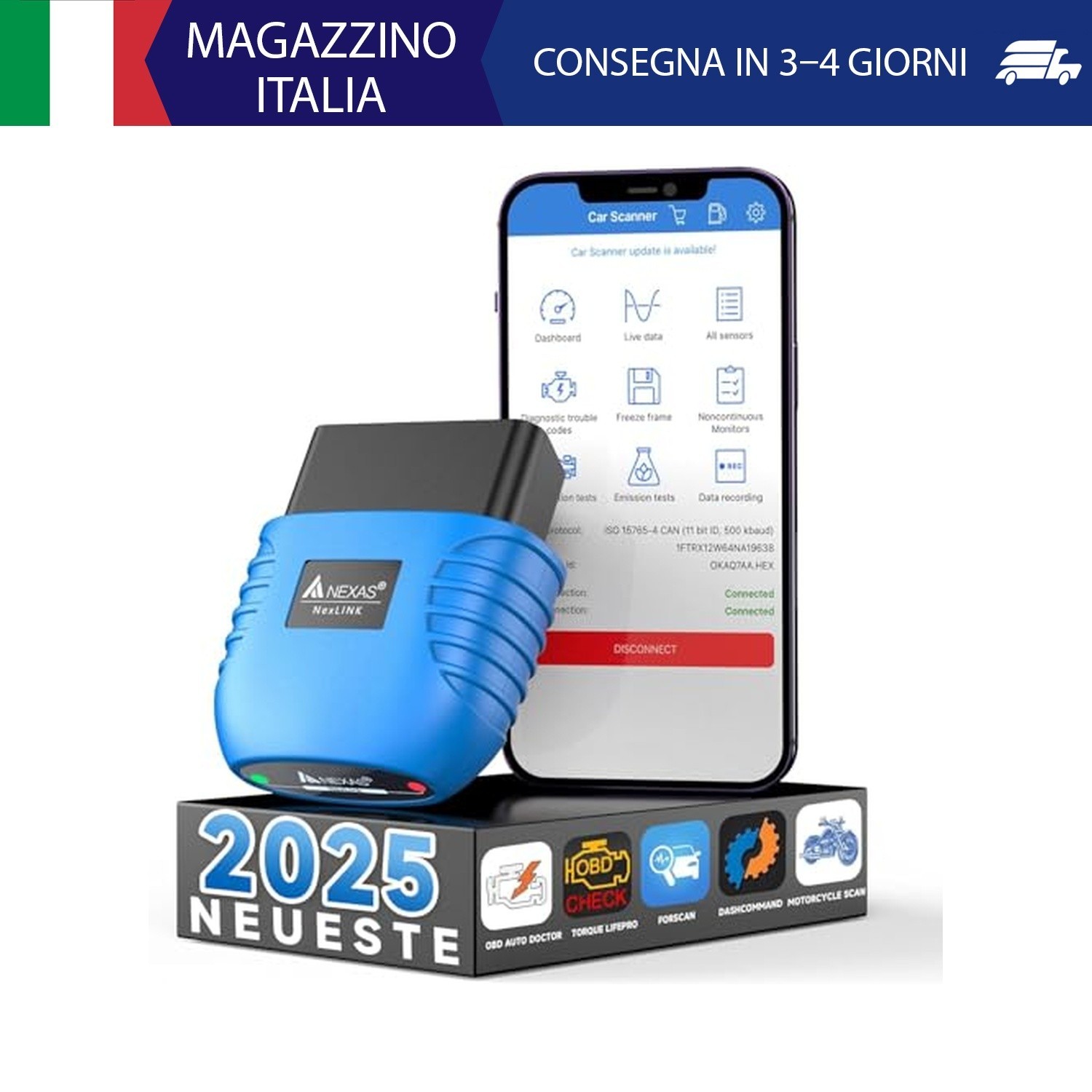 AUTOPHIX Nexlink OBD2 Bluetooth 5.0 Adattatore per iOS & Android & Windows, Lett