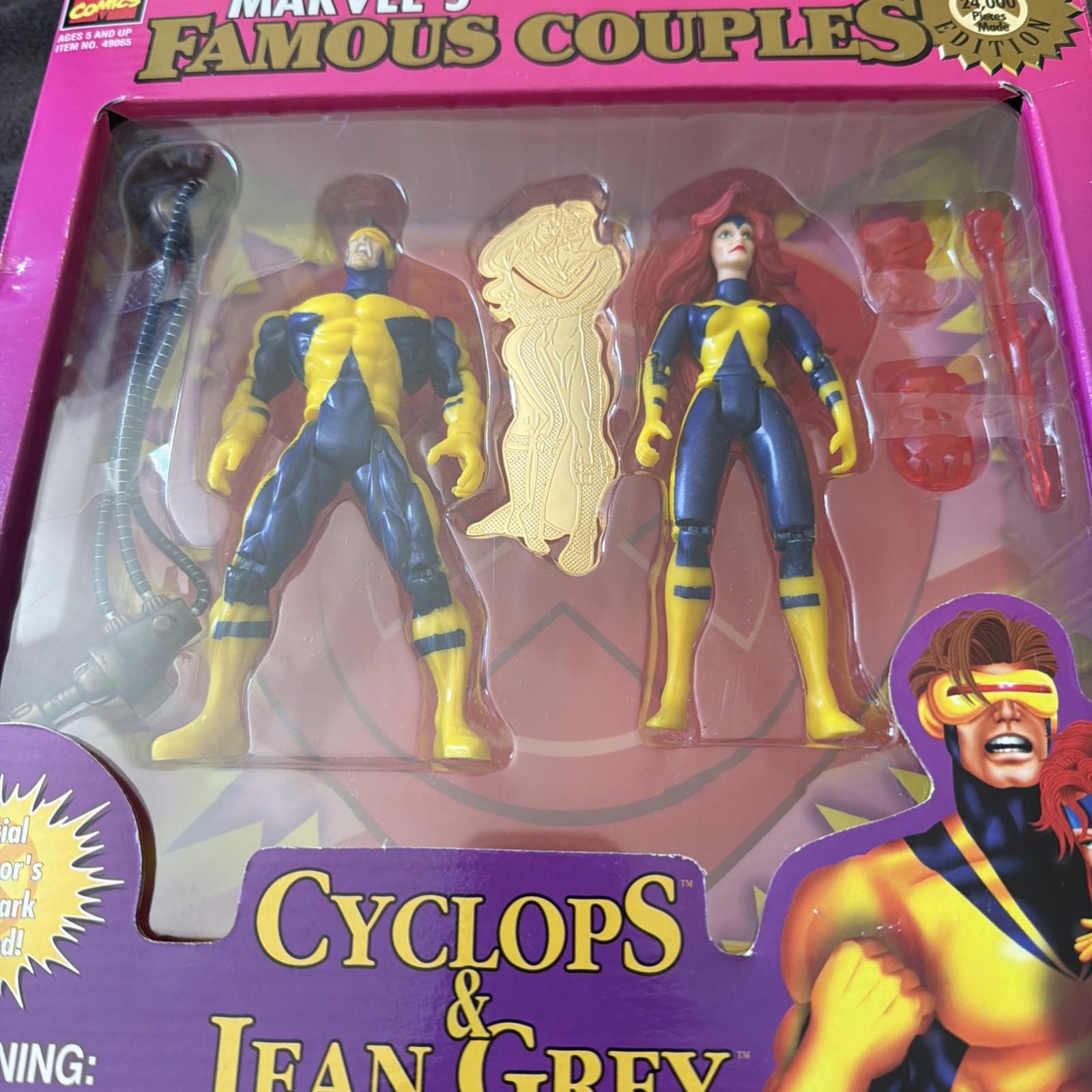 Set 2 figurine vintage 1997 ToyBiz Marvel's Famous Couples Cyclops Jean Grey come nuove