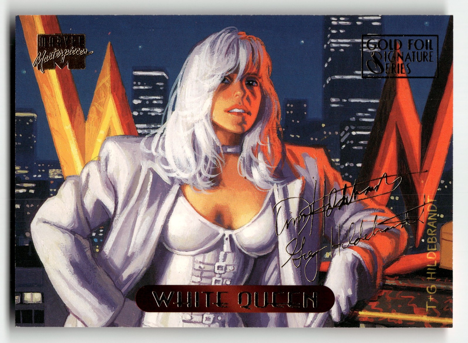 1994 Marvel Masterpieces Hildebrandt Bros #136 White Queen Gold Foil Signature