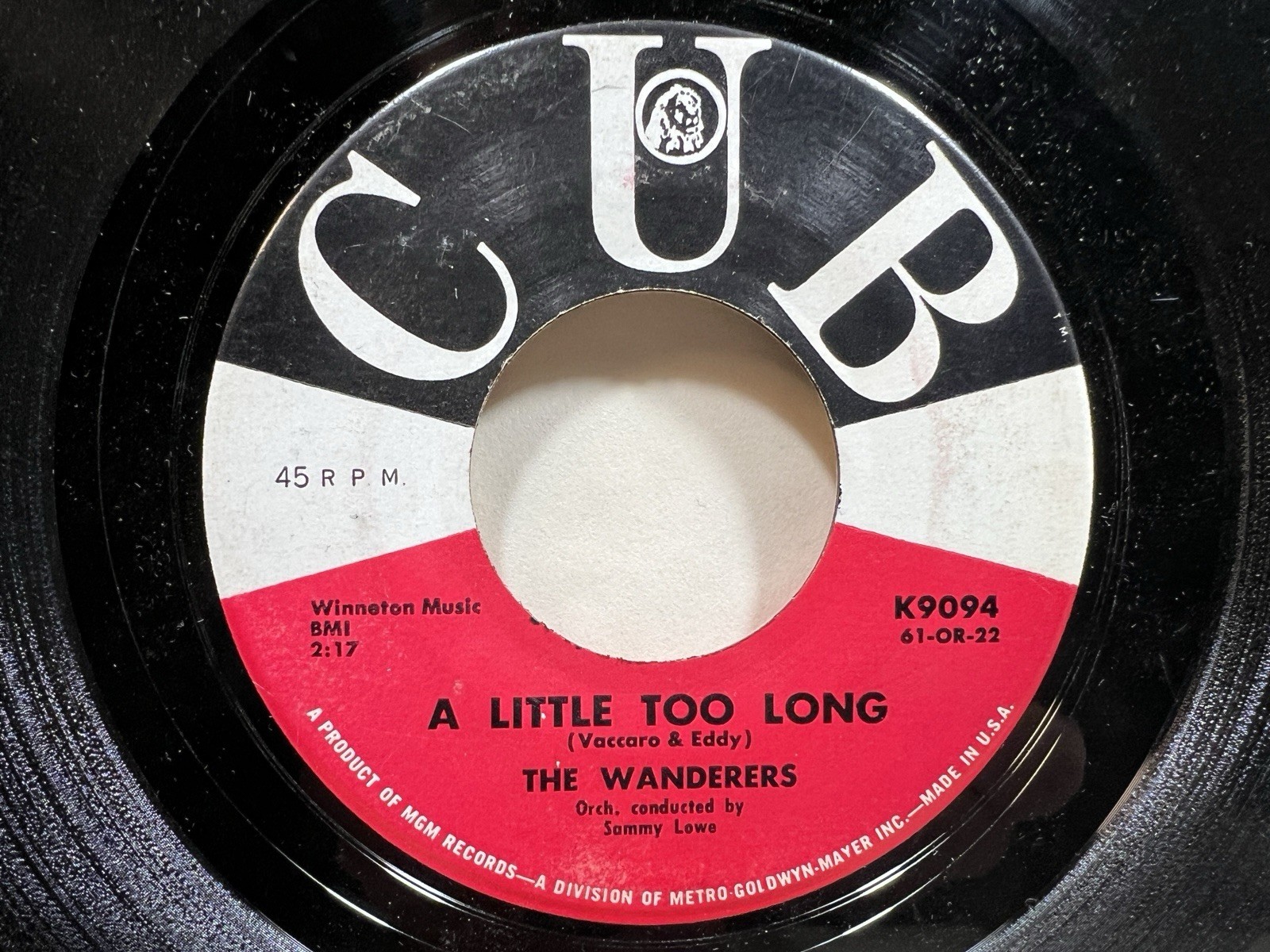 The Wanderers - A Little Too Long / I'll Never Smile Again 45 Cub K9094 Doo Wop