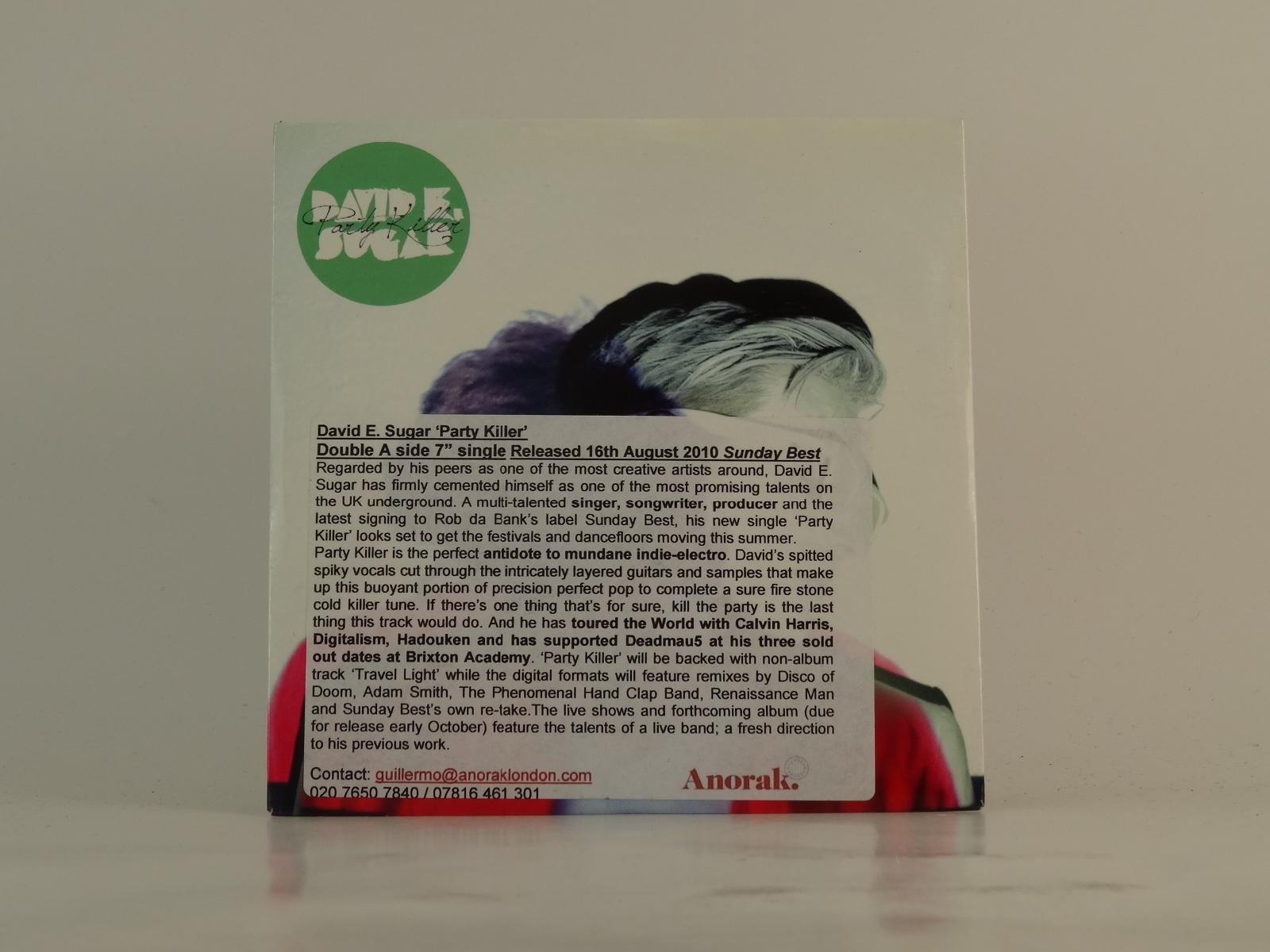 DAVID E. SUGAR PARTY KILLER (E22) 6 Track Promo CD Single including Card Sleeve 