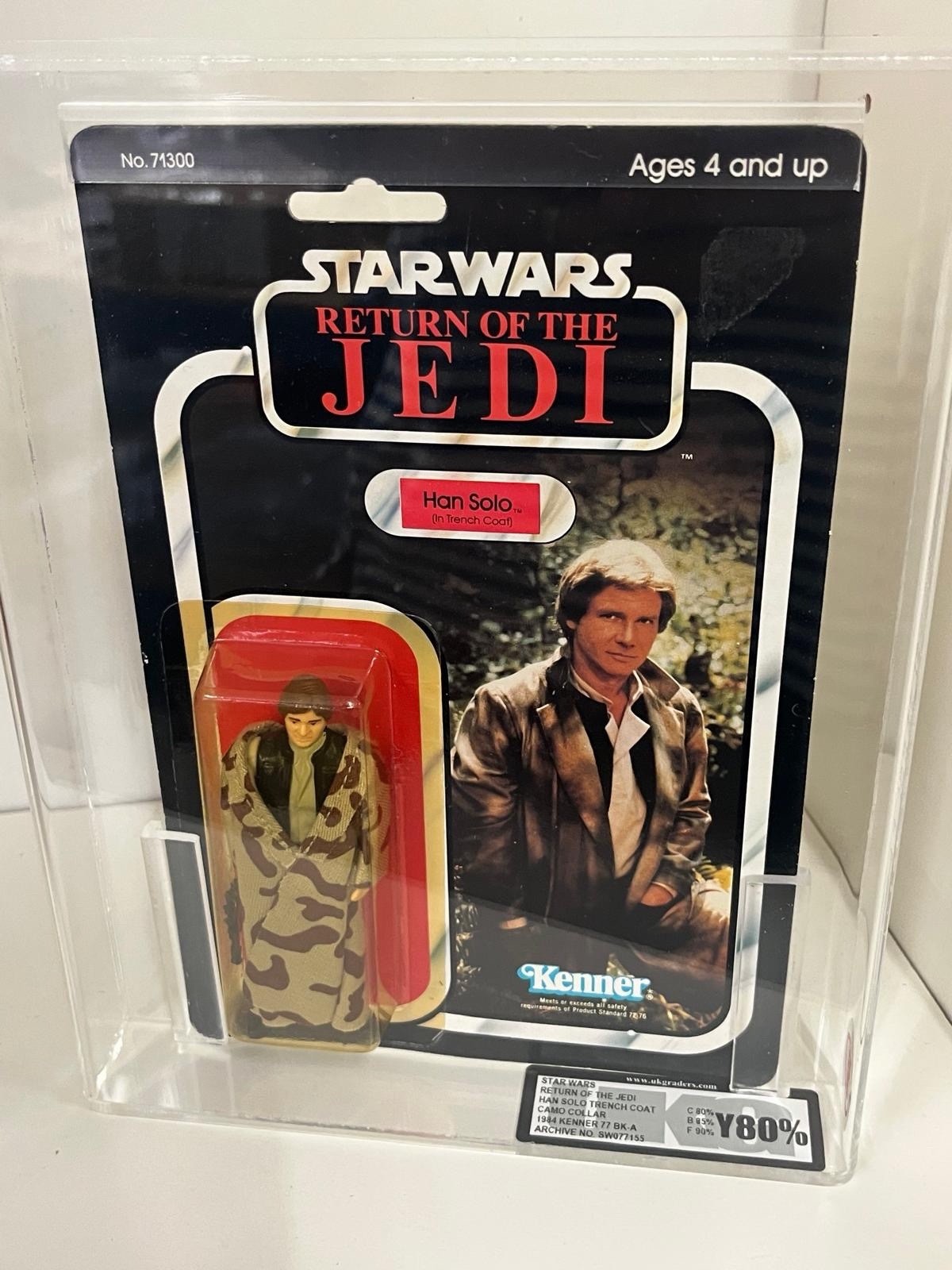 Vintage Star Wars Han Solo Trench Coat Mimetico Collare Rotj Cardato Grado 80% Ukg