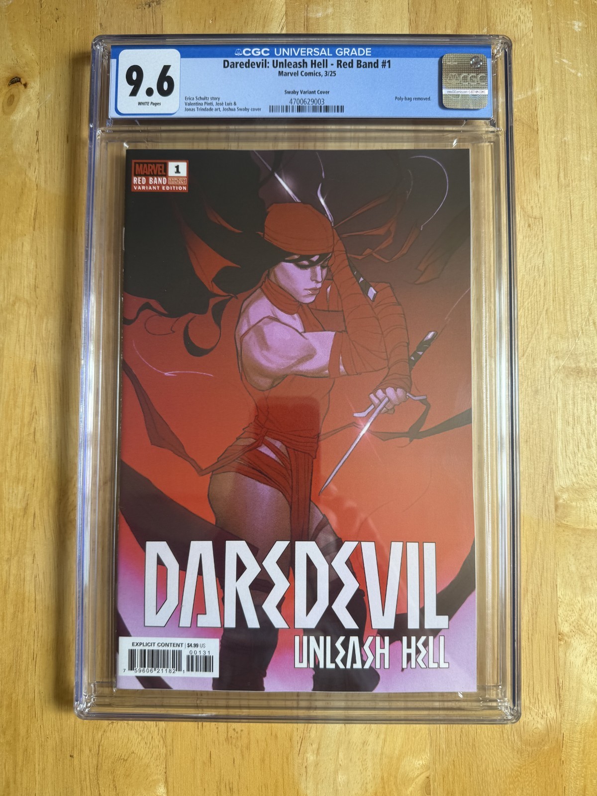 DAREDEVIL: UNLEASH HELL:RED BAND #1 CGC 9.6! JOSHUA SWABY COVER!