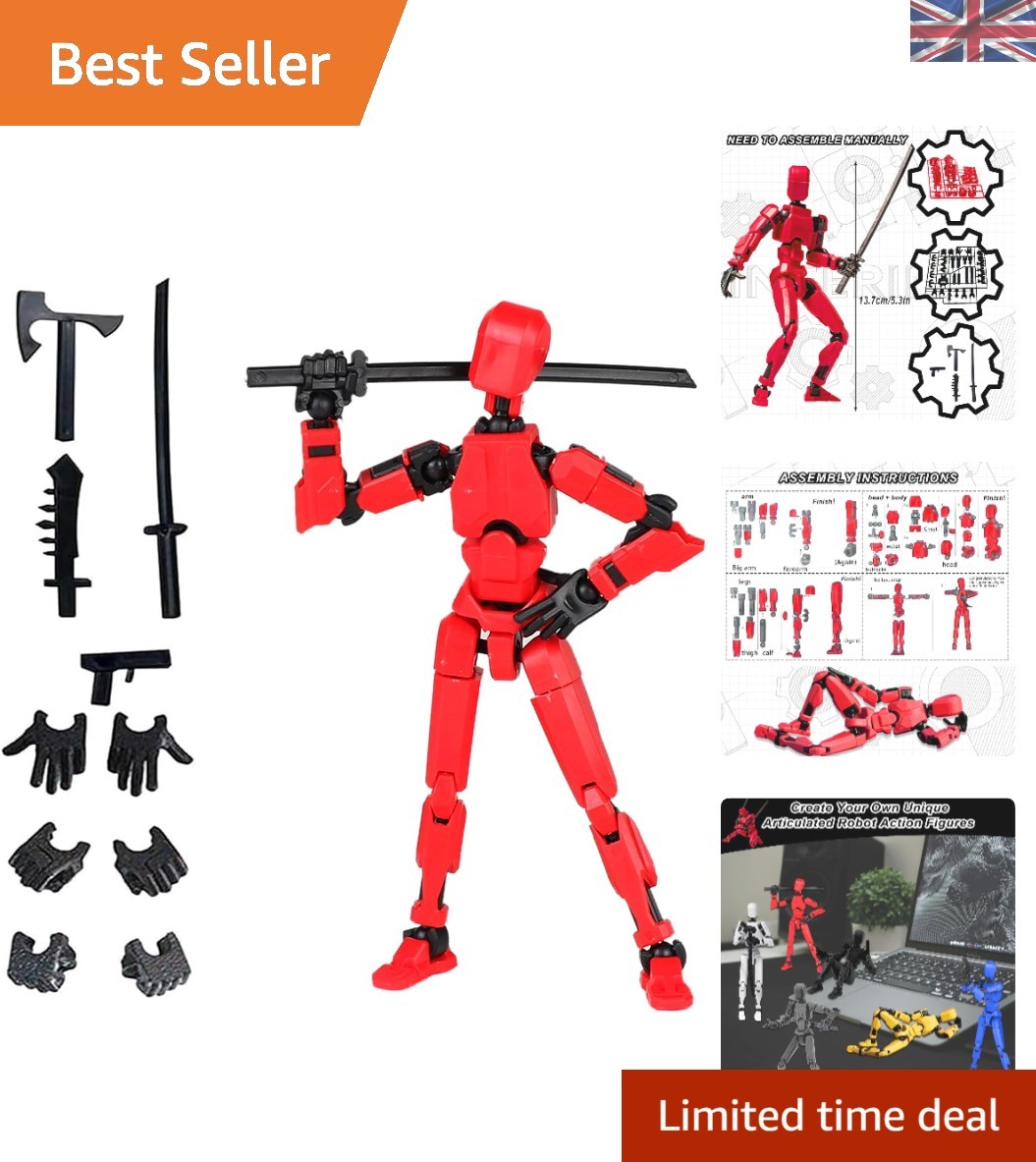 3D Printed Poseable Robot Figure, Movable Joint Assembly Toy & Desk Decor - Red