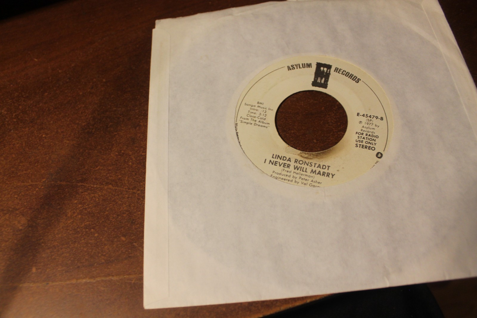 LINDA RONSTADT I WILL NEVER MARRY PROMO 45 RPM RECORD