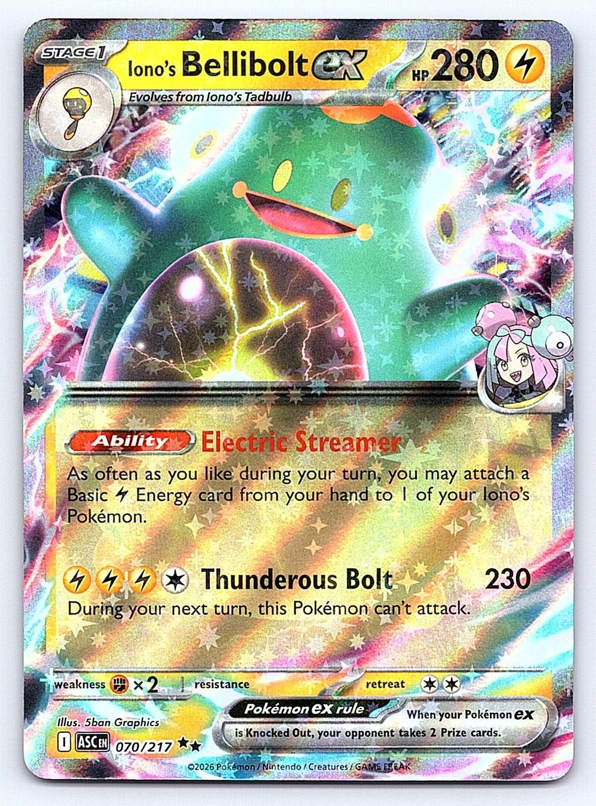 ⭐ Iono's Bellibolt ex Holo 070/217 Ascended Heroes Near Mint Pokemon