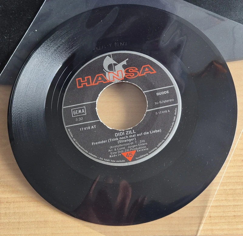 Didi Zill : Hoch lebe Rock'n'Roll und Fremder; Venyl Single von 1976