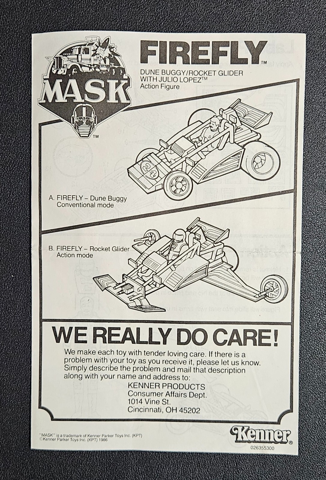 1986 Kenner M.A.S.K. Firefly Original Instructions Manual Julio Lopez MASK