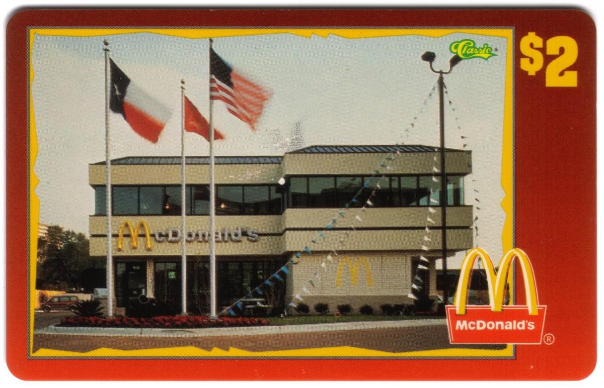$2. McDonald's 1996: McDonald's 2 storie. Scheda telefonica Texas (#24 di 50) TEST/77