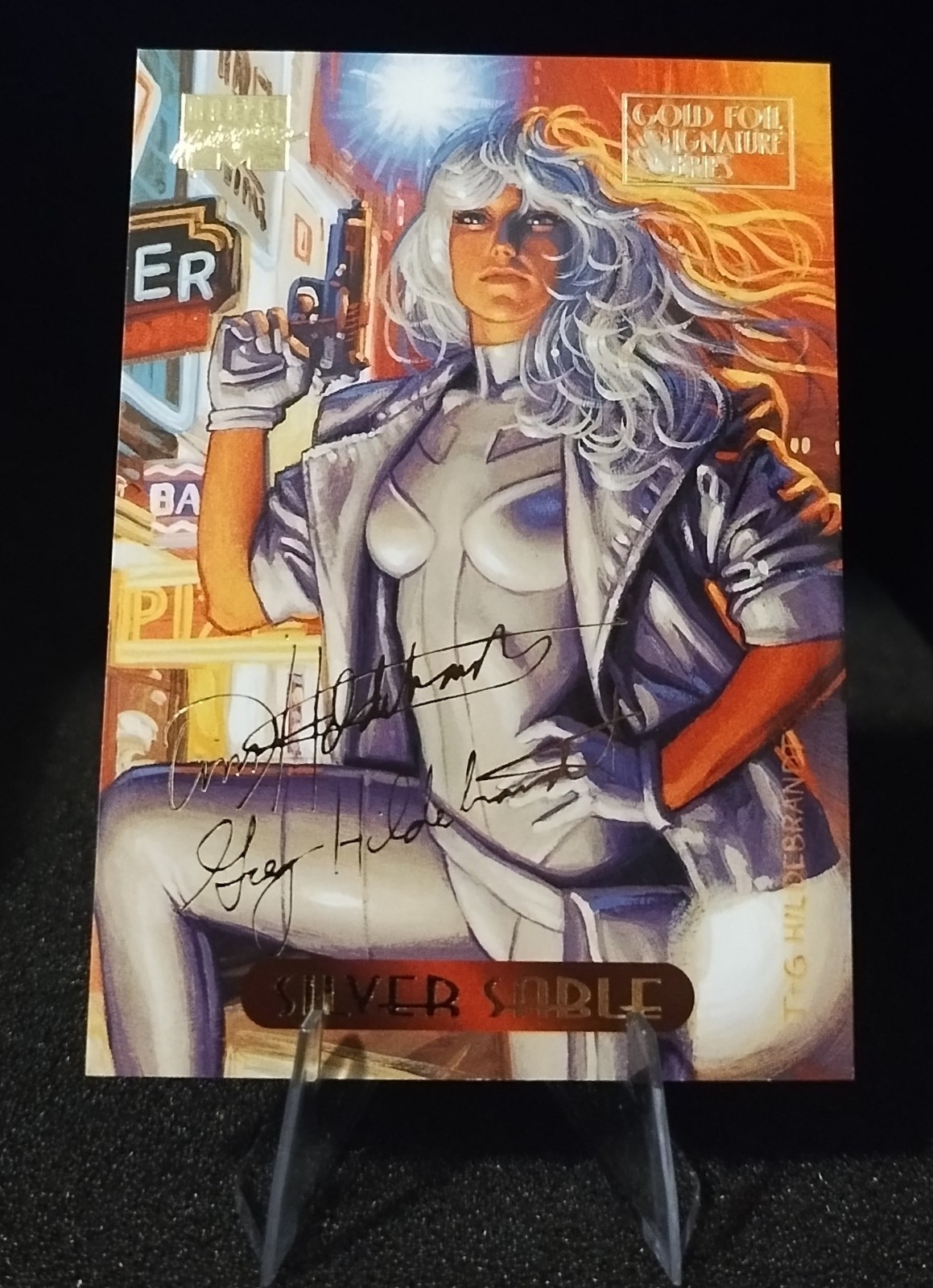 1994 Fleer Marvel Masterpieces Hildebrandt #110 argento zibellino lamina d'oro firma