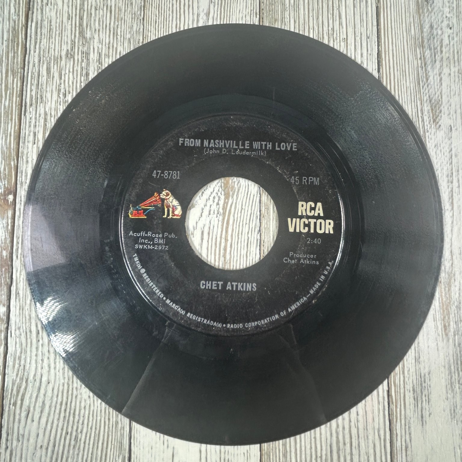 Chet Atkins - From Nashville With Love 7" Single 1966 RCA Victor Country 45 RPM